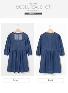 Foto 7 | Vestido De Mezclilla Sidefeel Para Primavera Y Verano, Manga 3/4, Azul Oscuro, Para Mujer - Venta Internacional.