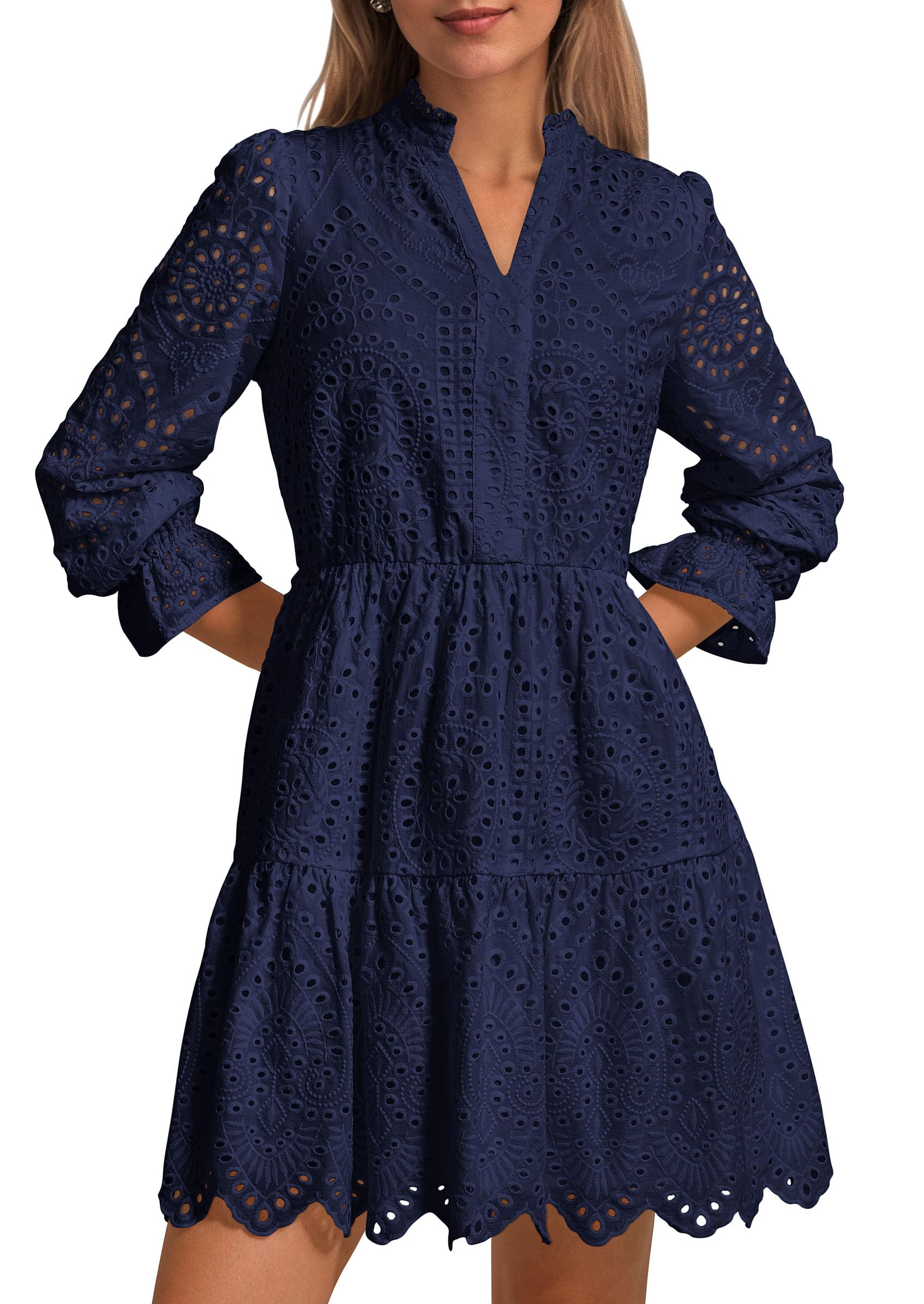Foto 1 | Vestido Prettygarden Para Mujer, Primavera 2025, Manga Larga, Cuello En V - Venta Internacional.