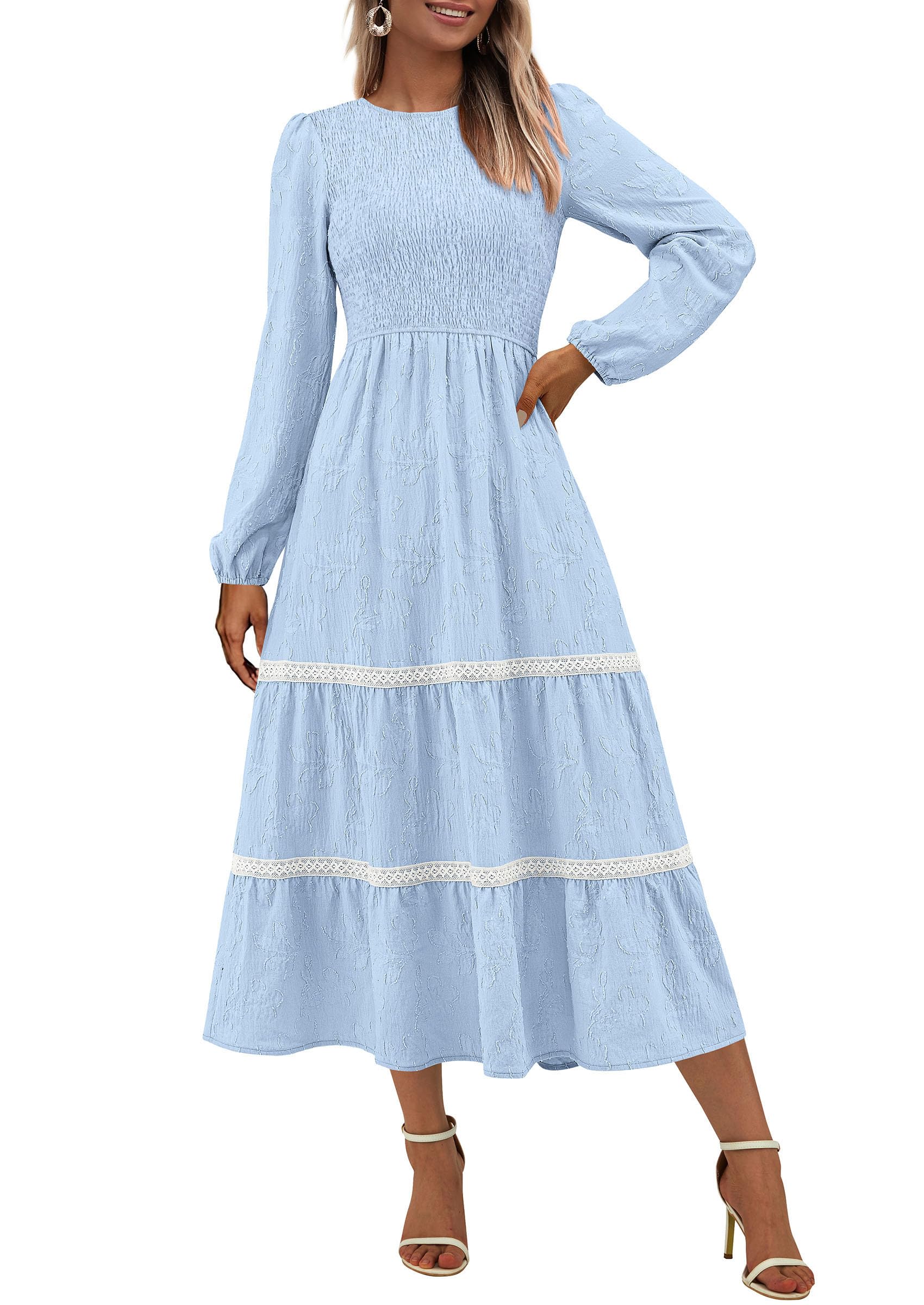 Vestido Midi Prettygarden De Manga Larga Con Estampado Floral Fruncido Para Mujer - Venta Internacional.
