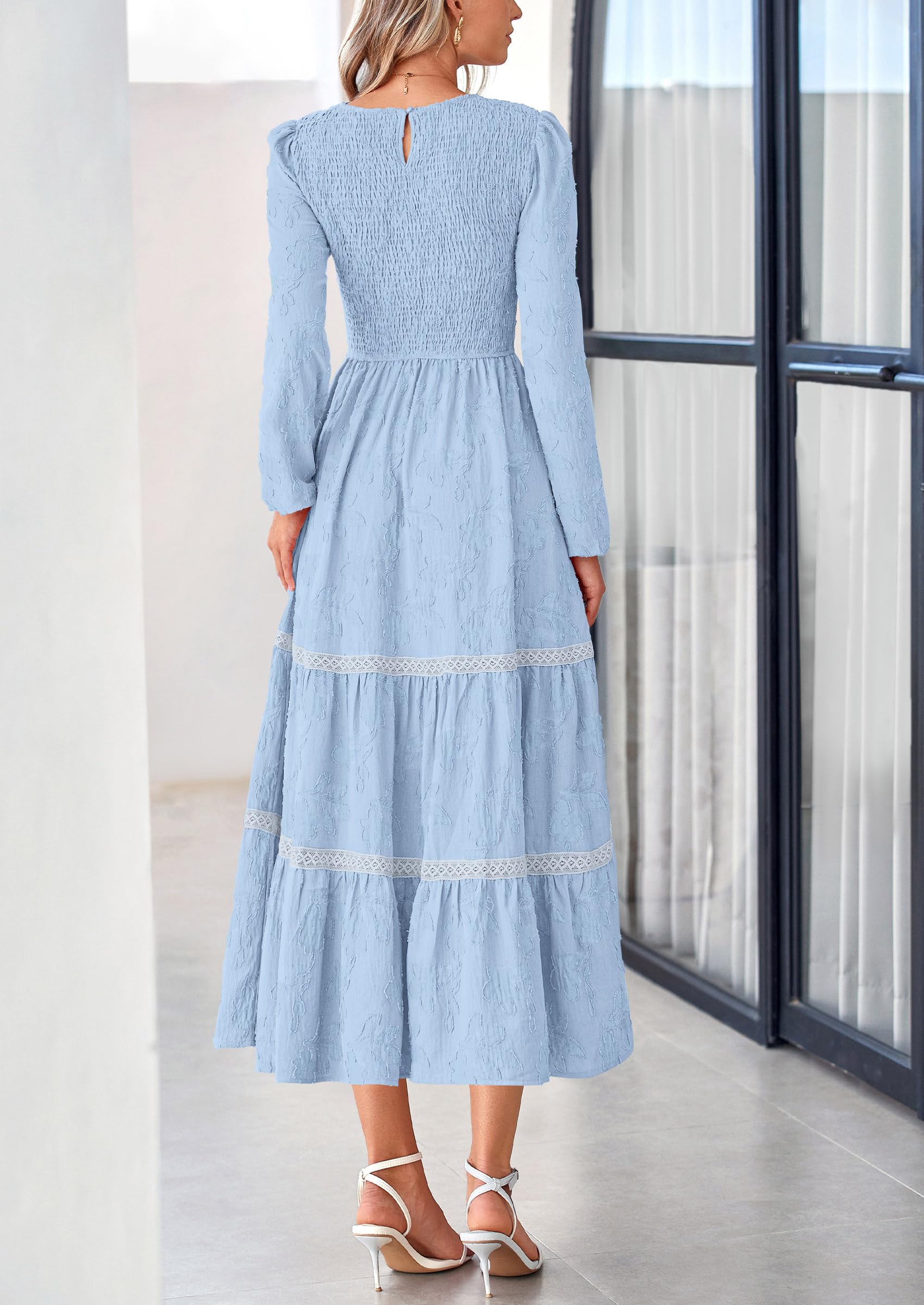 Foto 2 | Vestido Midi Prettygarden De Manga Larga Con Estampado Floral Fruncido Para Mujer - Venta Internacional.