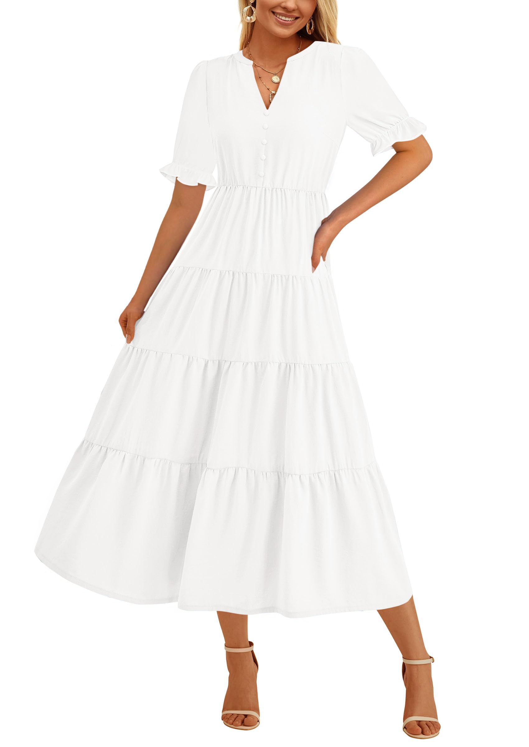 Vestido Midi Prettygarden Para Mujer, Casual, Verano 2025, Blanco - Venta Internacional.