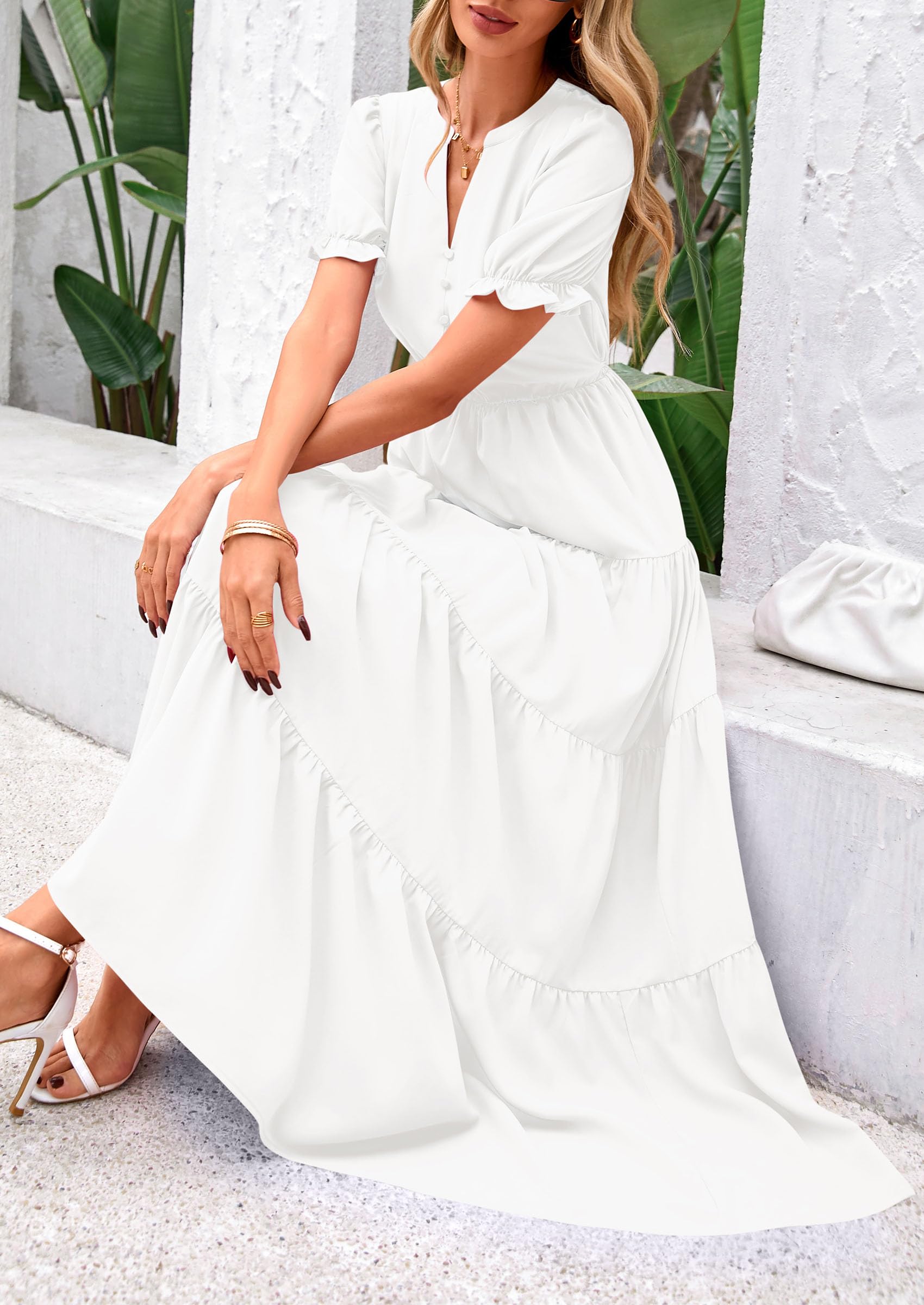 Foto 8 pulgar | Vestido Midi Prettygarden Para Mujer, Casual, Verano 2025, Blanco - Venta Internacional.