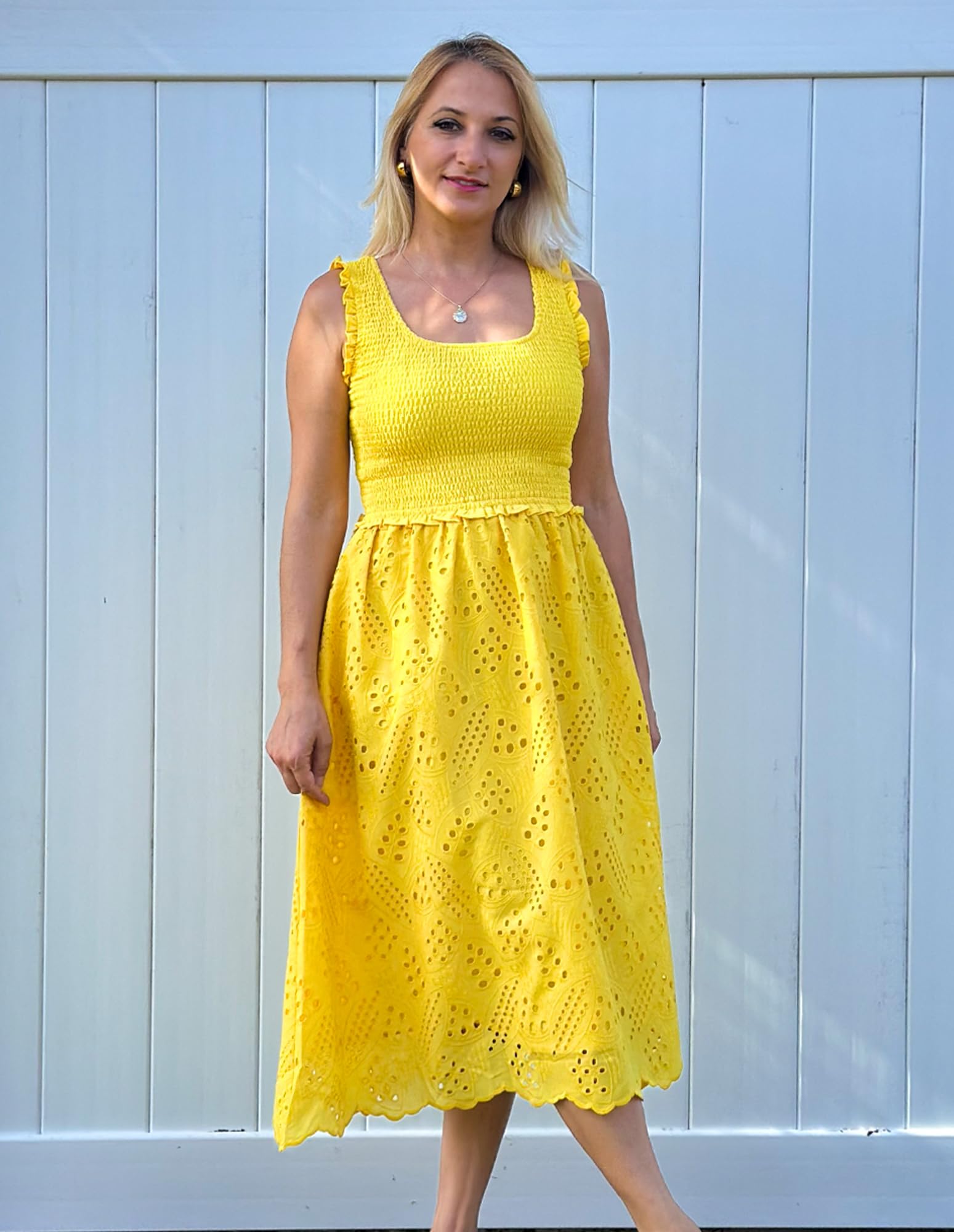Foto 6 pulgar | Vestido De Verano Grace Karin Bordado Para Vacaciones De Verano En Amarillo Limón - Venta Internacional.