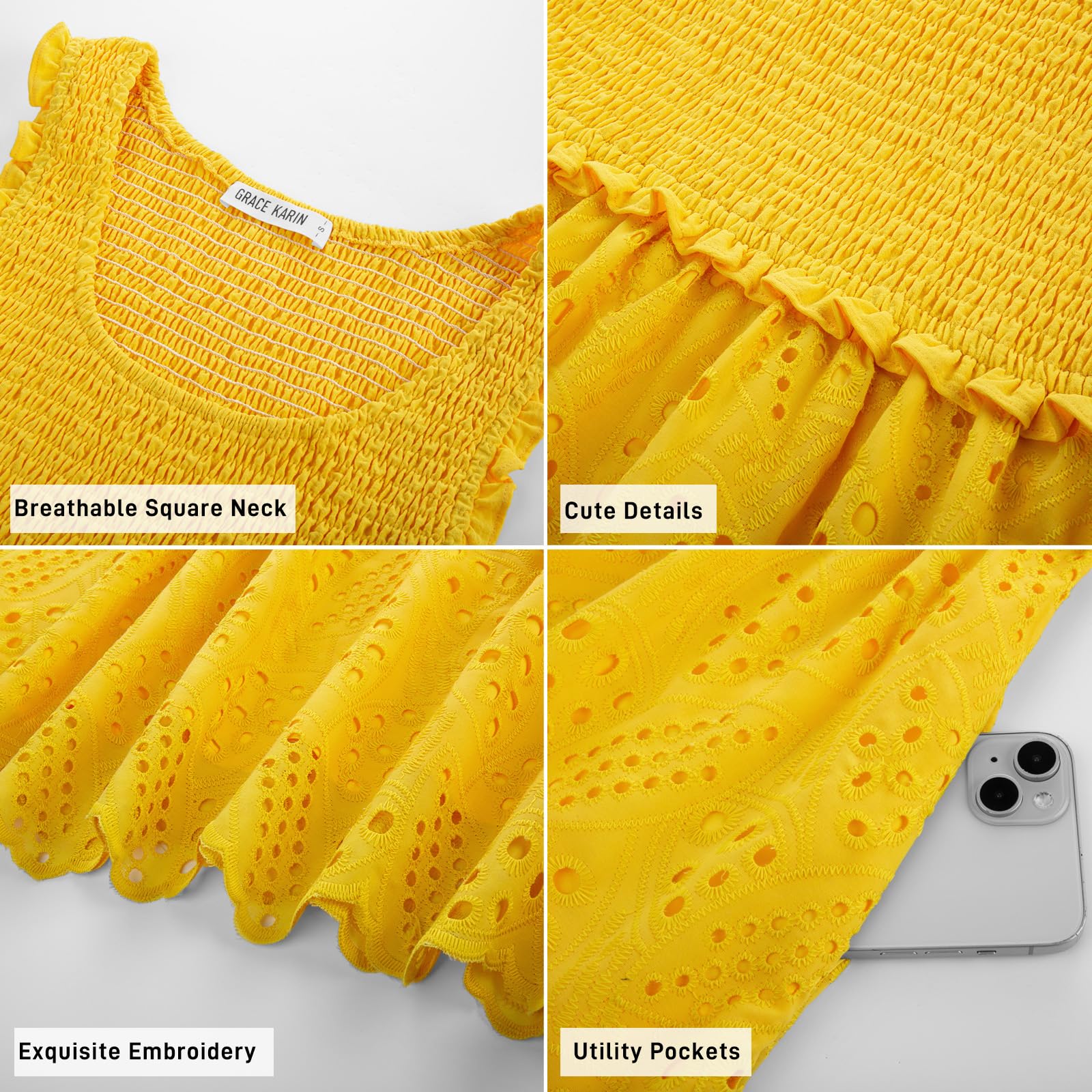 Foto 7 pulgar | Vestido De Verano Grace Karin Bordado Para Vacaciones De Verano En Amarillo Limón - Venta Internacional.