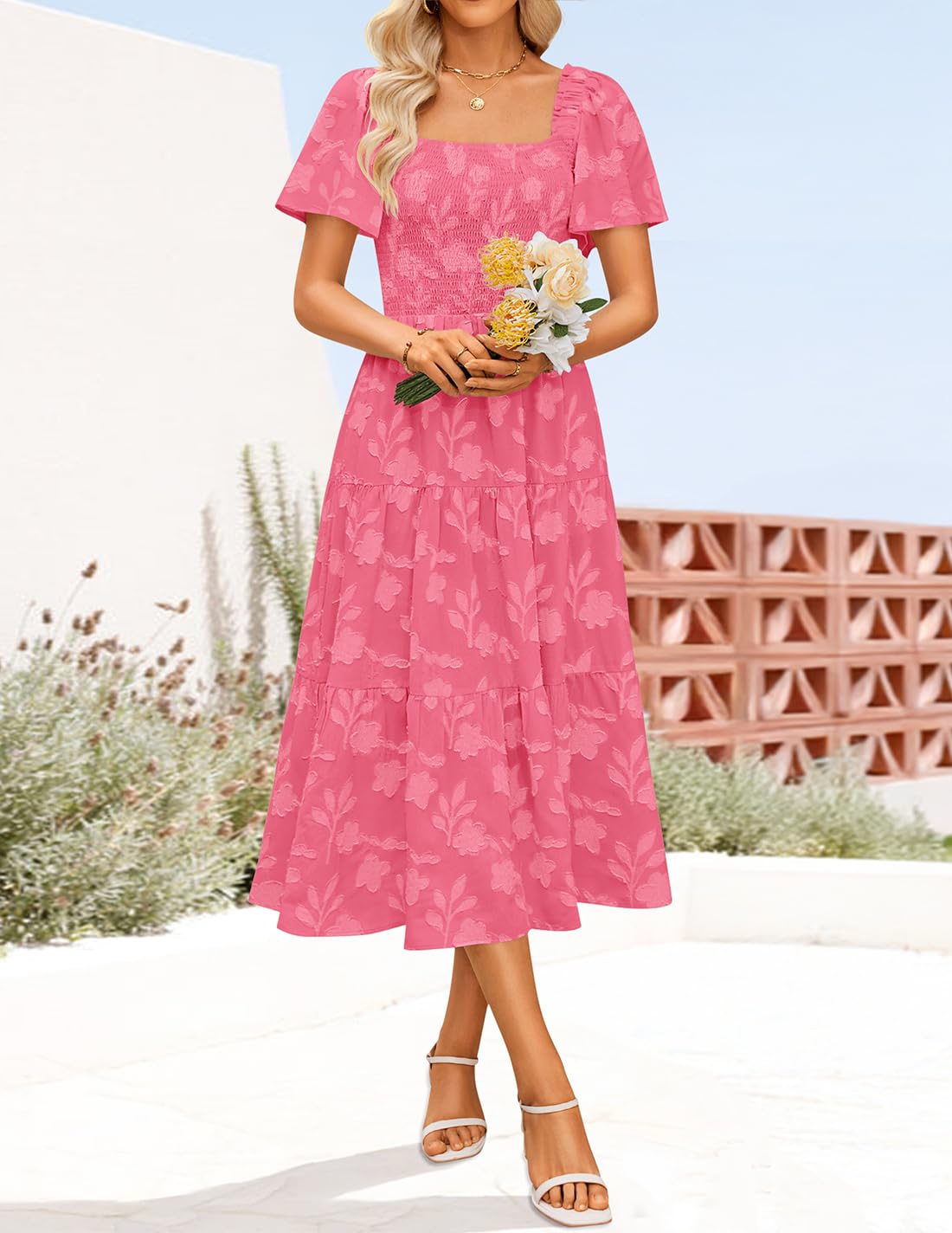 Foto 4 pulgar | Vestido Zesica Bohemio Floral Midi para Mujer - Venta Internacional