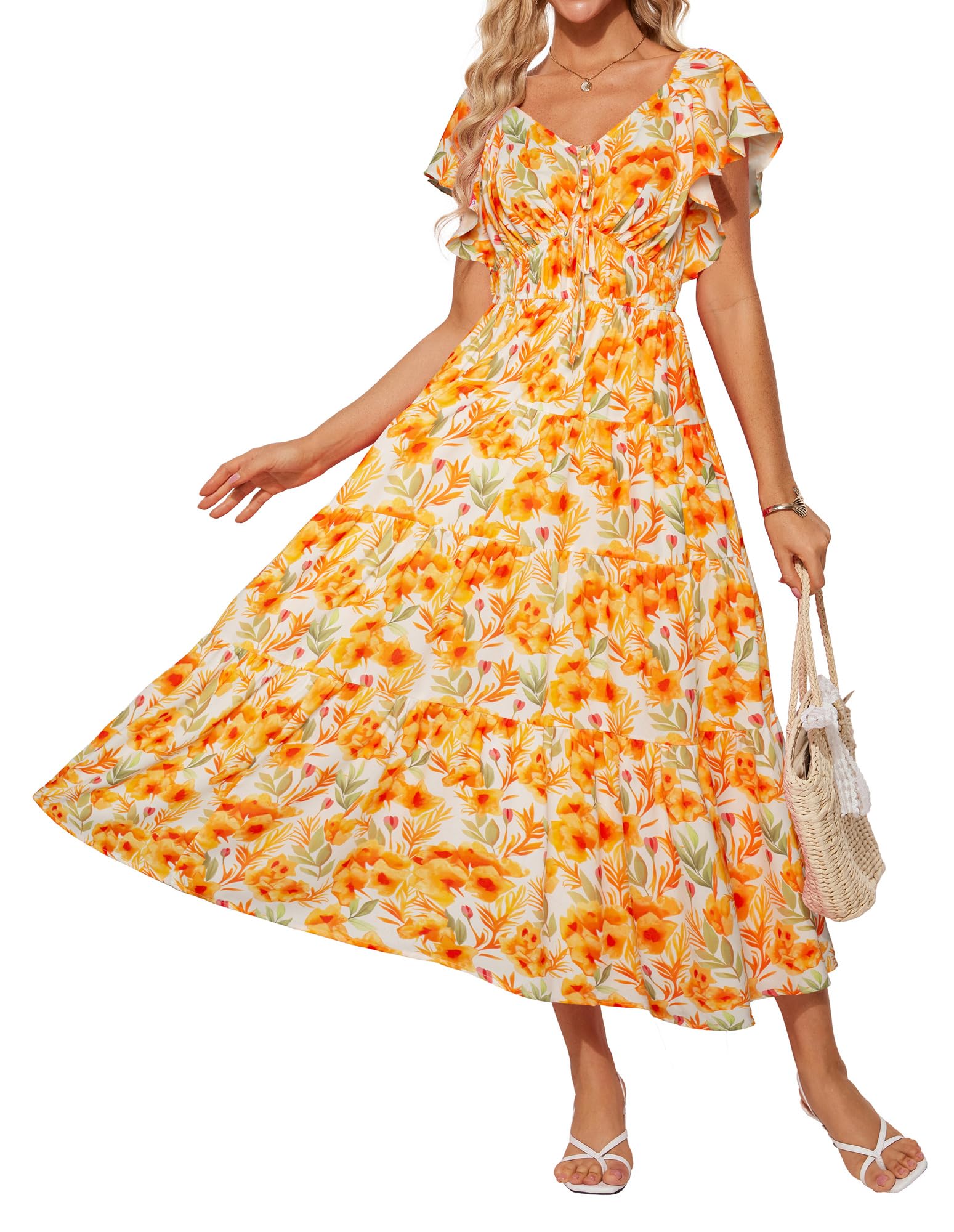 Foto 1 | Vestido Largo Grace Karin Con Estampado Floral De Verano, Cuello En V Y Manga Con Volantes - Venta Internacional.