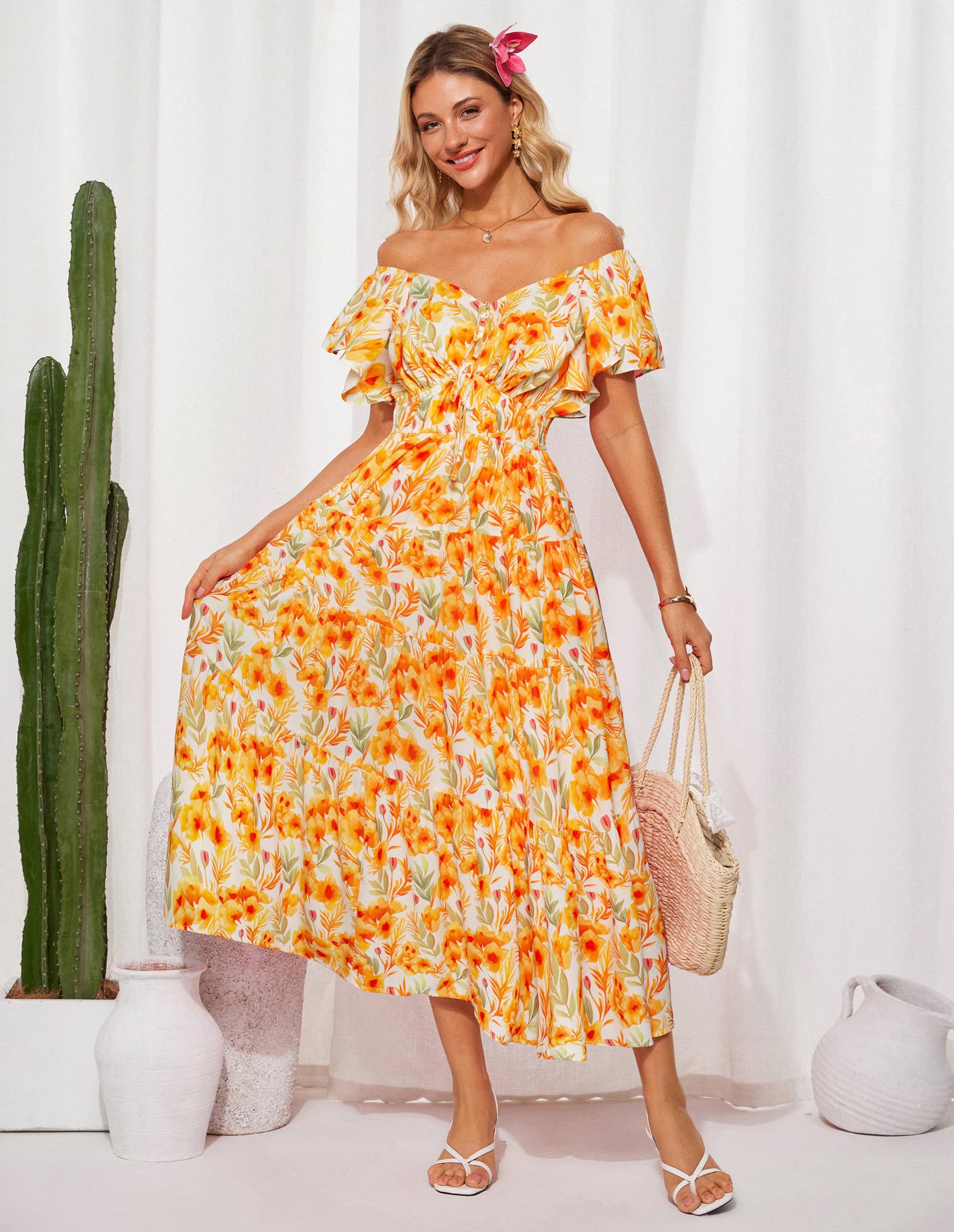 Foto 3 pulgar | Vestido Largo Grace Karin Con Estampado Floral De Verano, Cuello En V Y Manga Con Volantes - Venta Internacional.