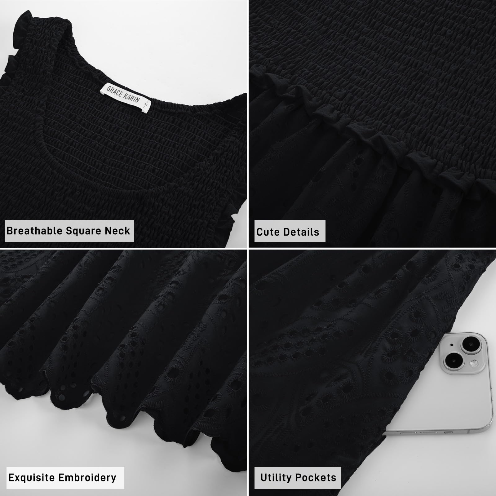 Foto 7 pulgar | Vestido Grace Karin 2025, Casual, Bordado, Negro, Talla L - Venta Internacional.