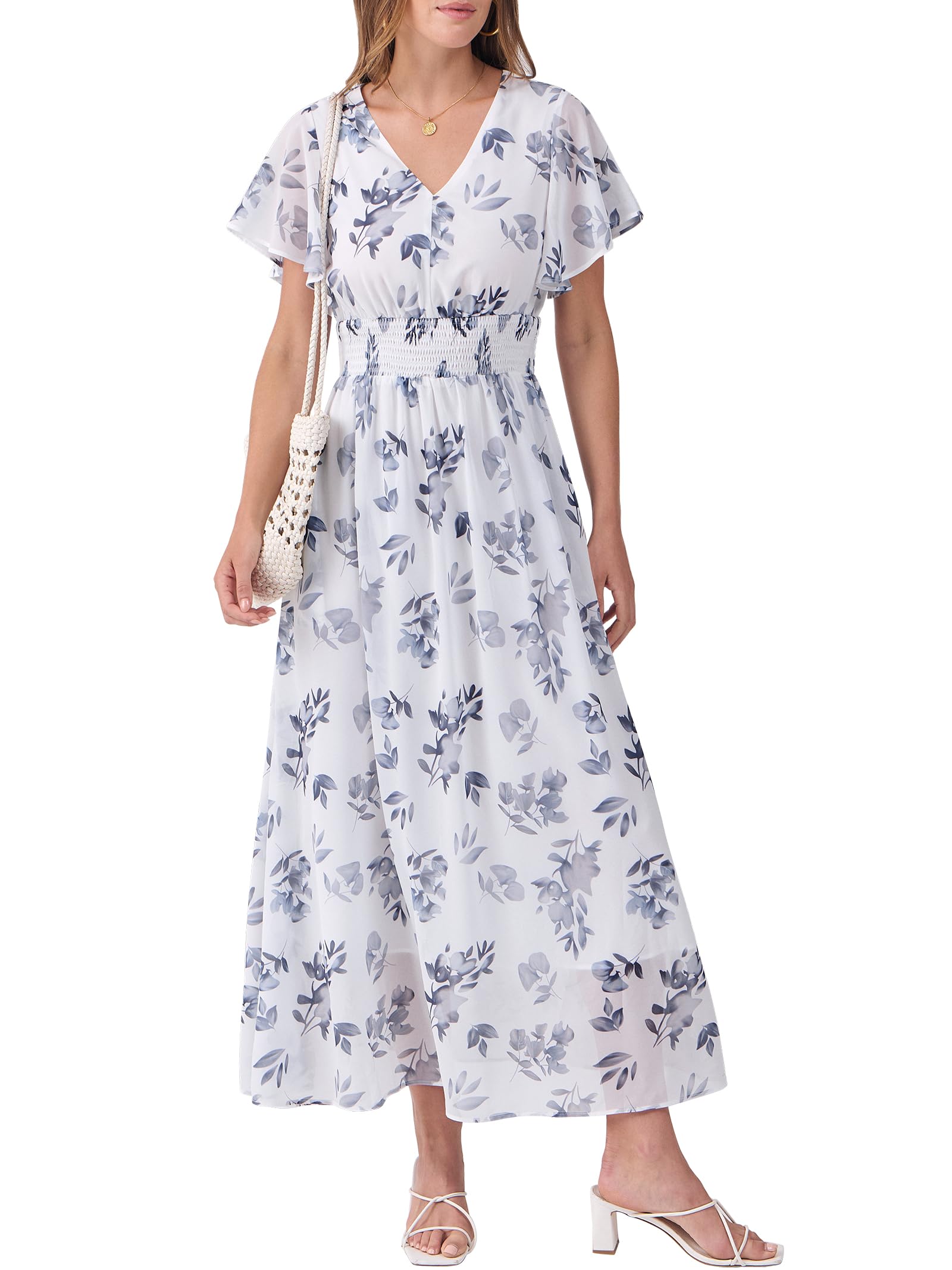 Foto 2 pulgar | Vestido Largo Anrabess Con Estampado Floral Y Cuello En V De Chifón Para Mujer - Venta Internacional.