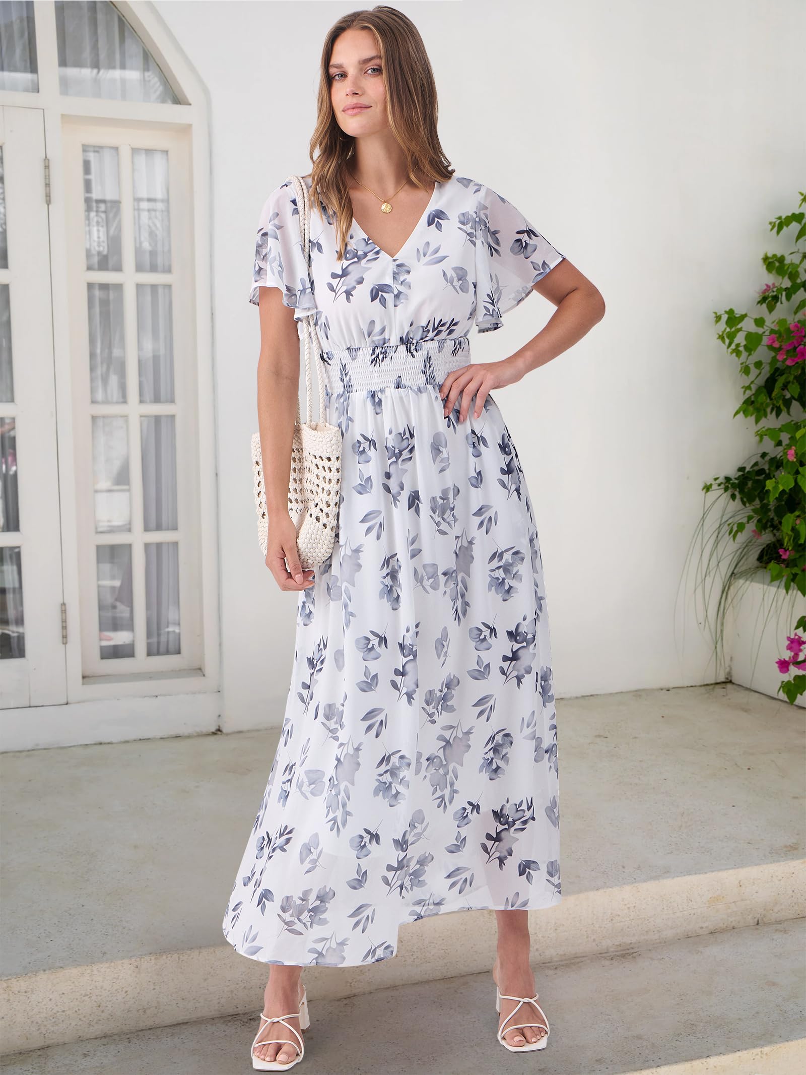 Foto 3 pulgar | Vestido Largo Anrabess Con Estampado Floral Y Cuello En V De Chifón Para Mujer - Venta Internacional.