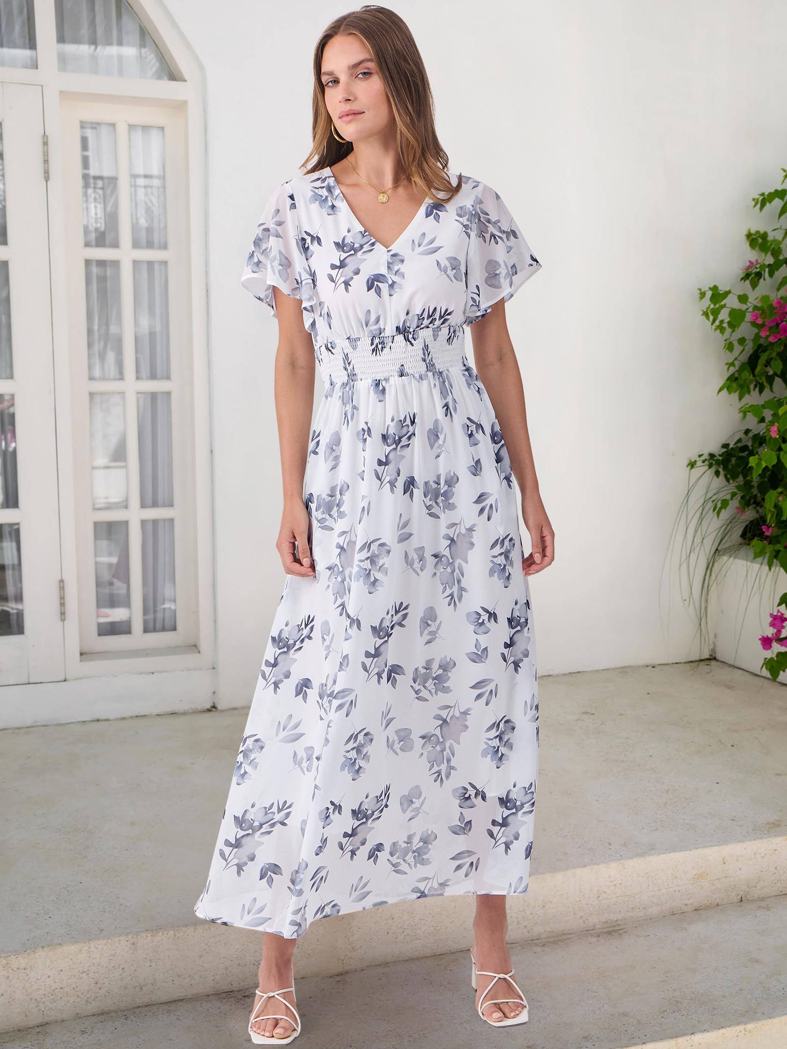 Foto 5 pulgar | Vestido Largo Anrabess Con Estampado Floral Y Cuello En V De Chifón Para Mujer - Venta Internacional.