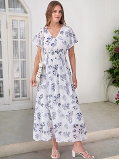 Foto 6 | Vestido Largo Anrabess Con Estampado Floral Y Cuello En V De Chifón Para Mujer - Venta Internacional.