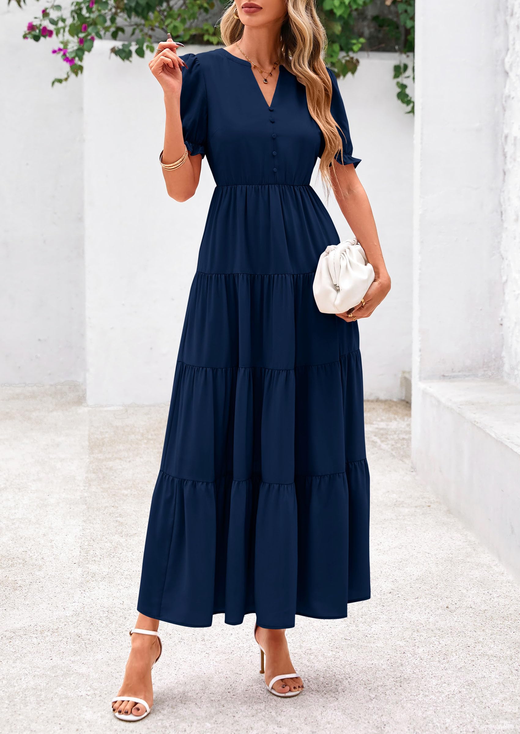 Foto 4 pulgar | Vestido Midi Prettygarden Para Mujer, Casual, Verano 2025, Azul Marino - Venta Internacional.