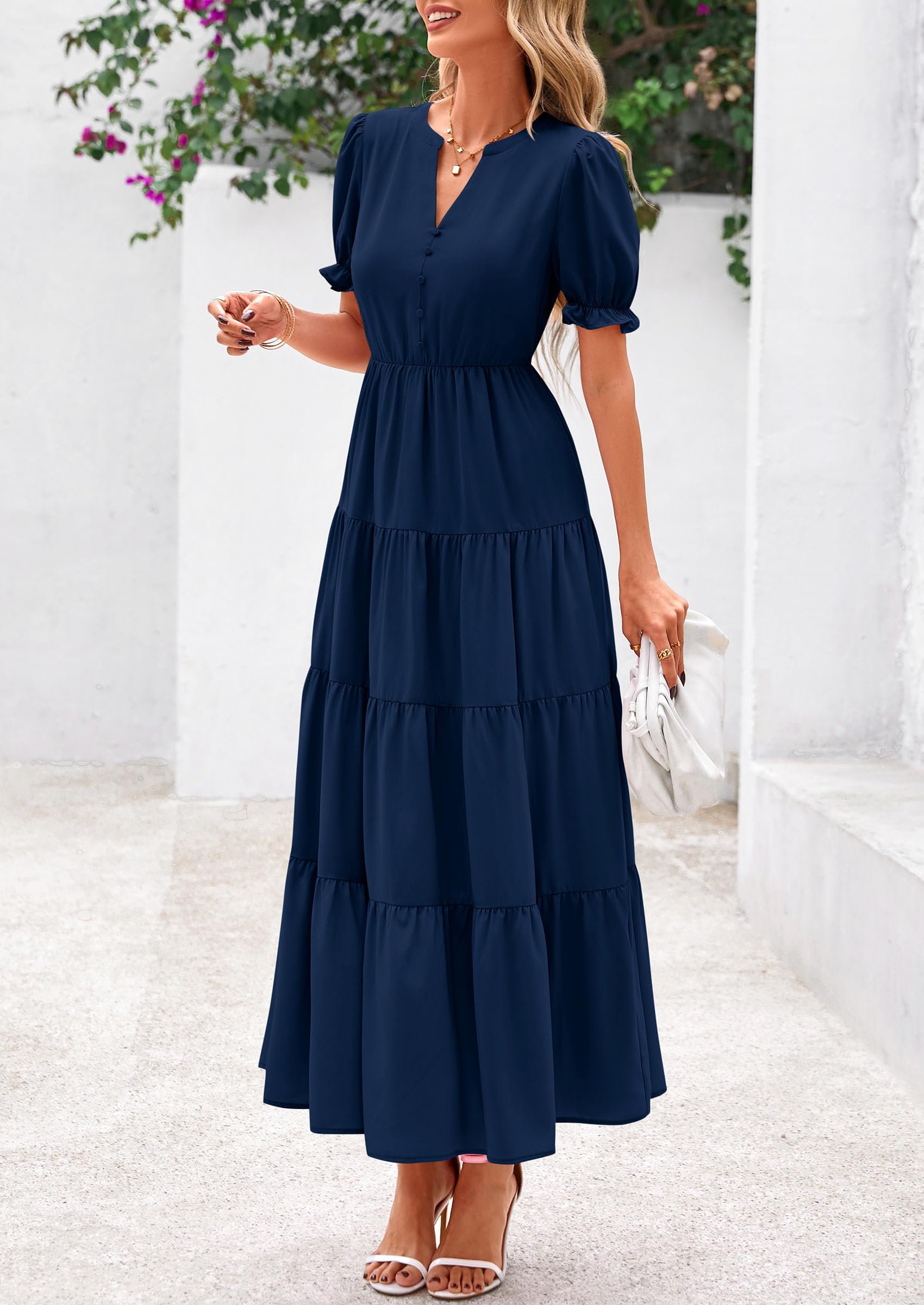 Foto 5 pulgar | Vestido Midi Prettygarden Para Mujer, Casual, Verano 2025, Azul Marino - Venta Internacional.