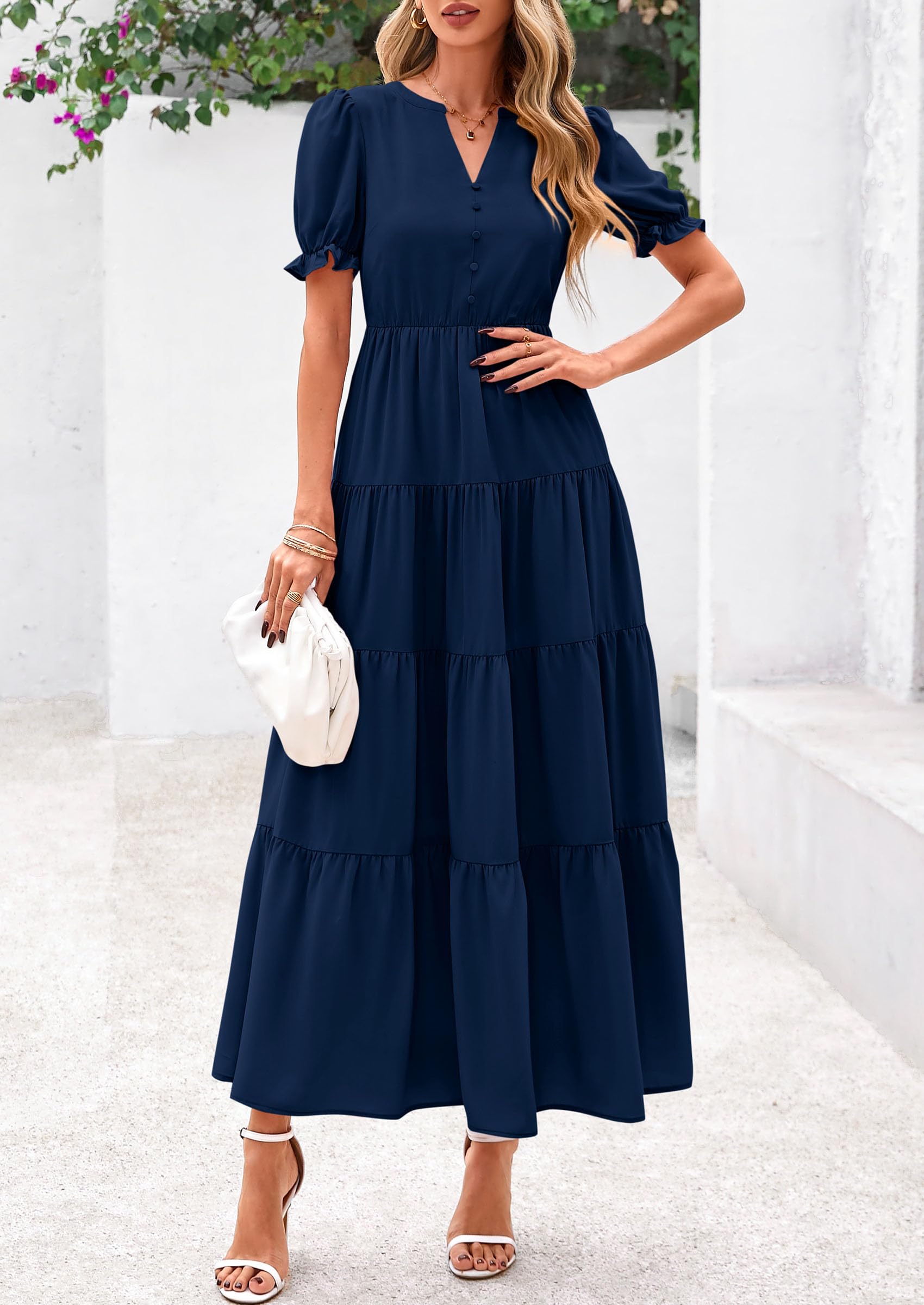 Foto 7 pulgar | Vestido Midi Prettygarden Para Mujer, Casual, Verano 2025, Azul Marino - Venta Internacional.