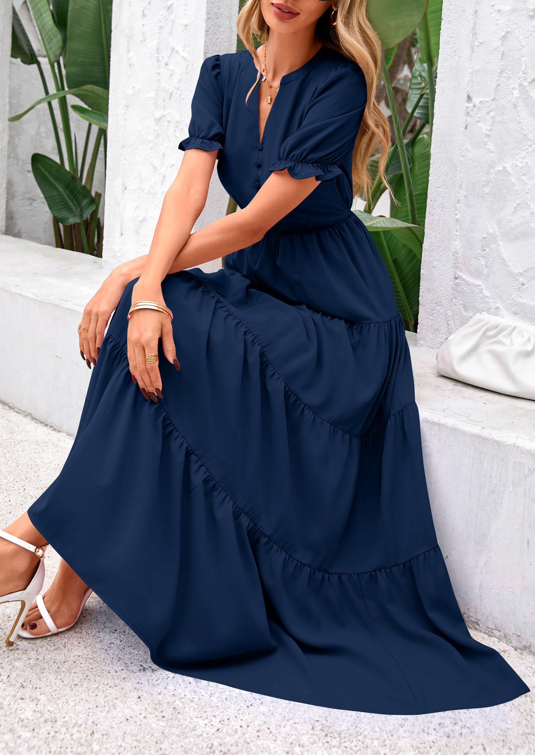 Foto 8 pulgar | Vestido Midi Prettygarden Para Mujer, Casual, Verano 2025, Azul Marino - Venta Internacional.