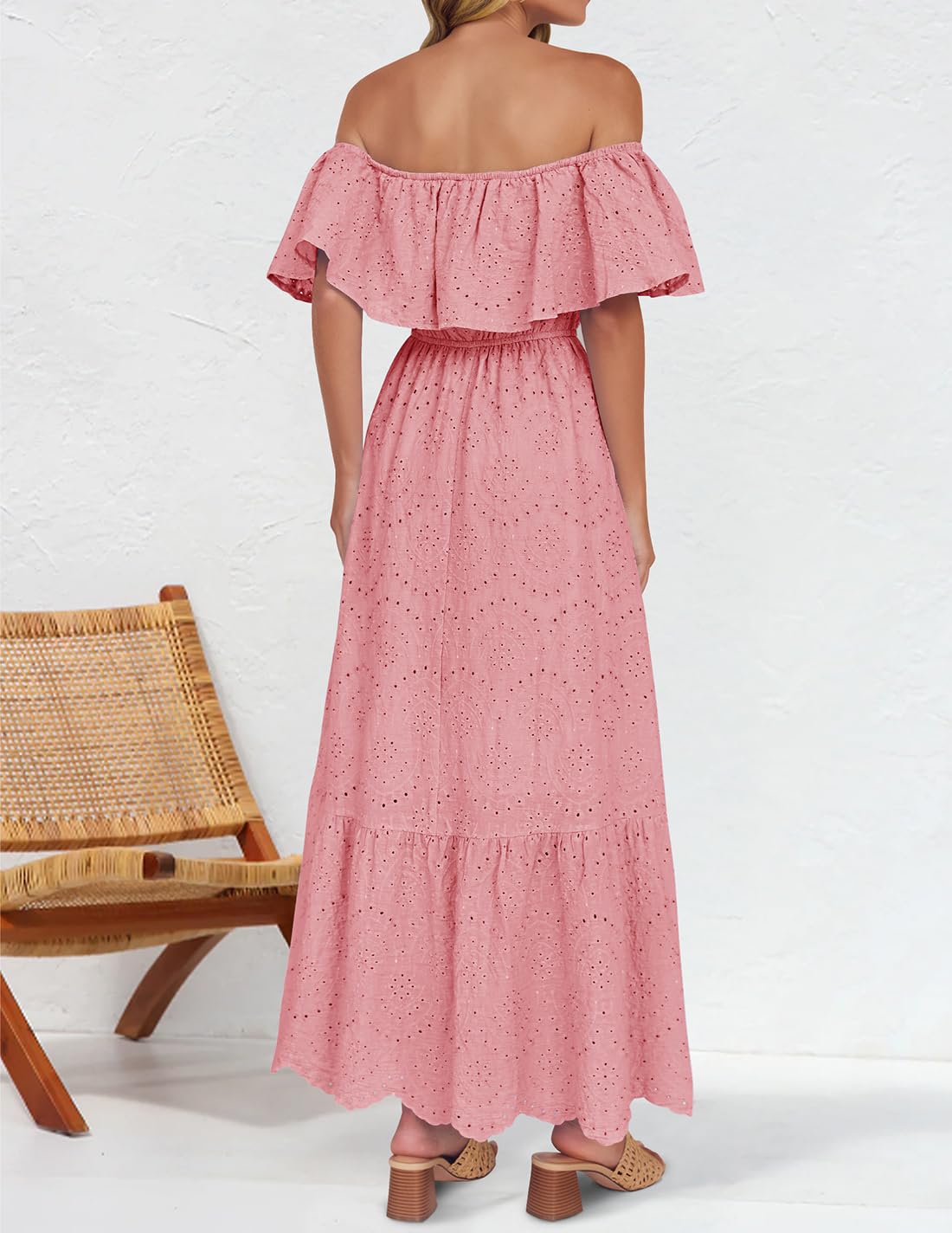 Foto 4 pulgar | Vestido Zesica A Media Pierna Con Volantes Y Hombros Descubiertos Para Verano 2025 - Venta Internacional.