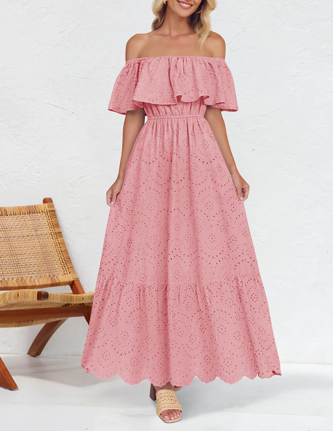 Foto 5 pulgar | Vestido Zesica A Media Pierna Con Volantes Y Hombros Descubiertos Para Verano 2025 - Venta Internacional.
