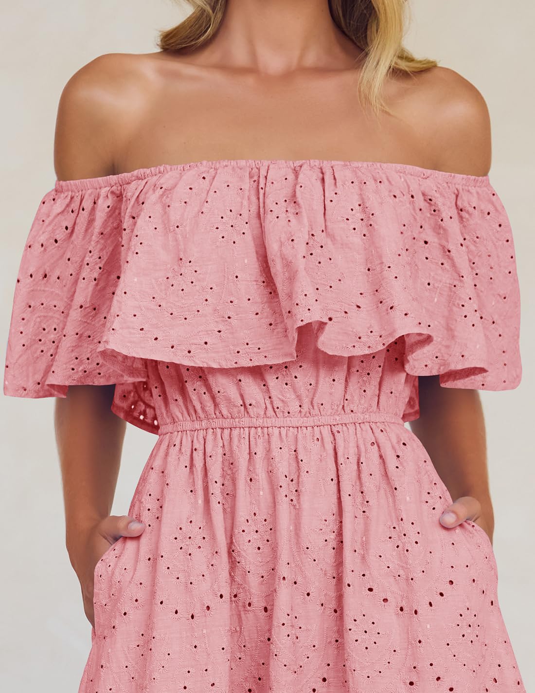 Foto 5 | Vestido Zesica A Media Pierna Con Volantes Y Hombros Descubiertos Para Verano 2025 - Venta Internacional.