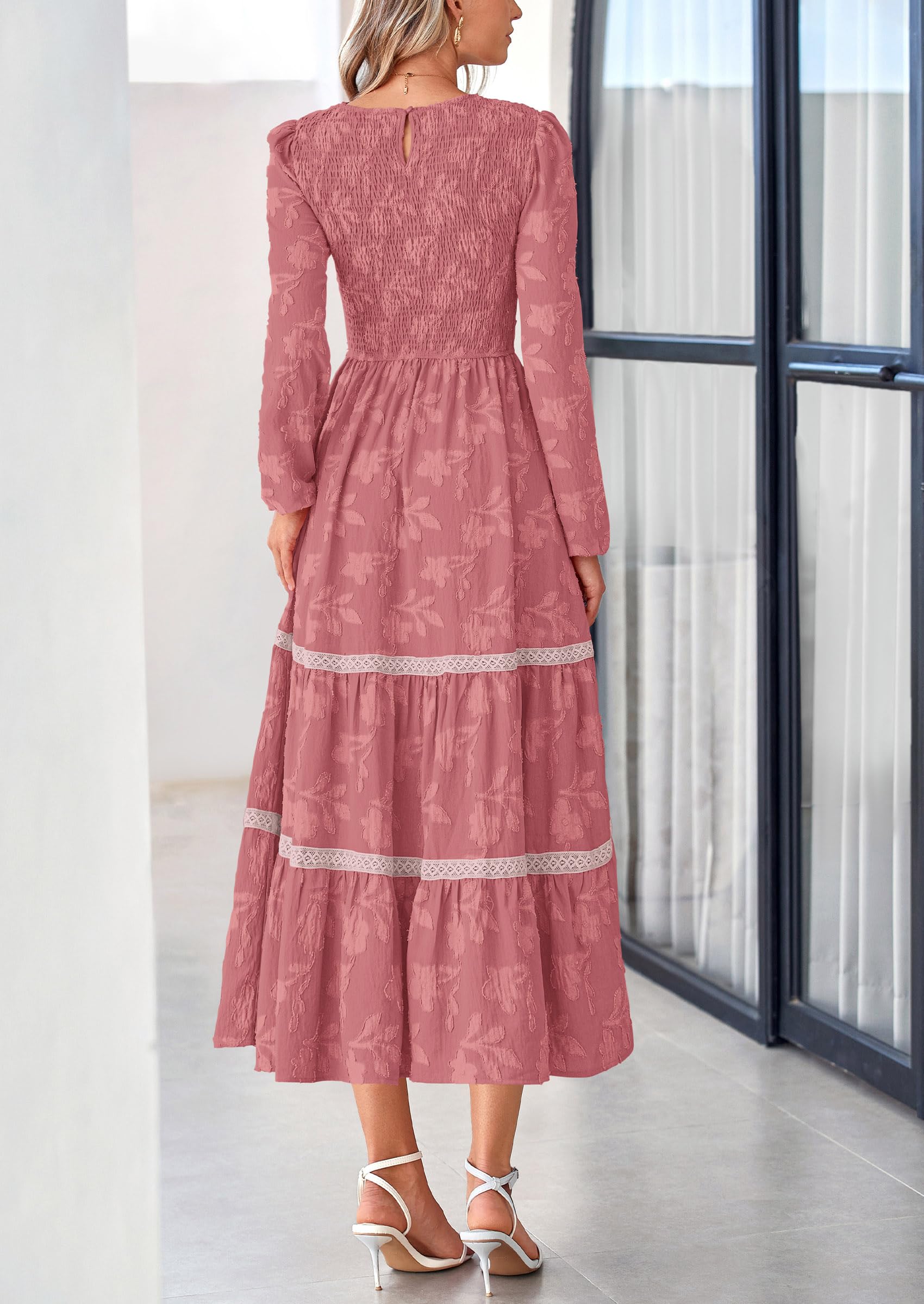 Foto 3 pulgar | Vestido Midi Prettygarden De Manga Larga Con Estampado Floral Fruncido Para Mujer - Venta Internacional.