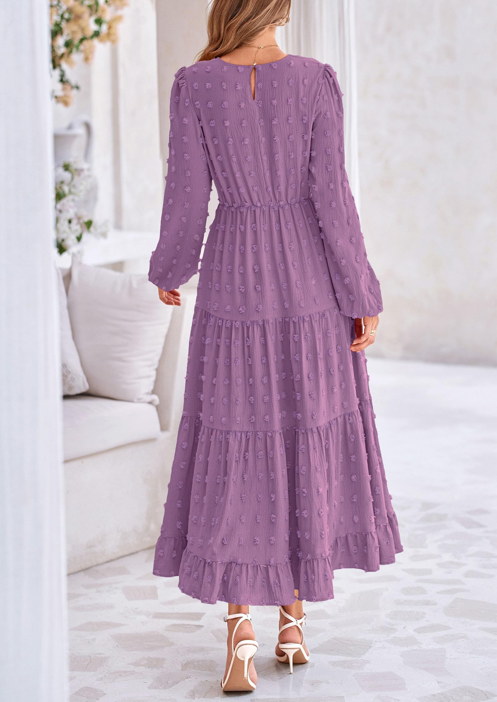 Foto 3 pulgar | Vestido Largo Prettygarden Para Mujer, Elegante, Con Lunares Suizos, Color Morado - Venta Internacional.