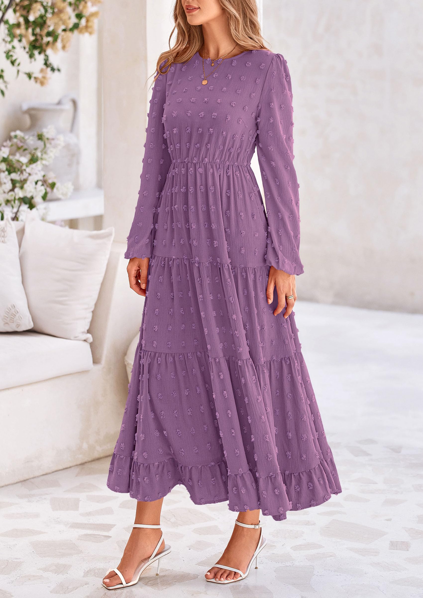 Foto 8 pulgar | Vestido Largo Prettygarden Para Mujer, Elegante, Con Lunares Suizos, Color Morado - Venta Internacional.