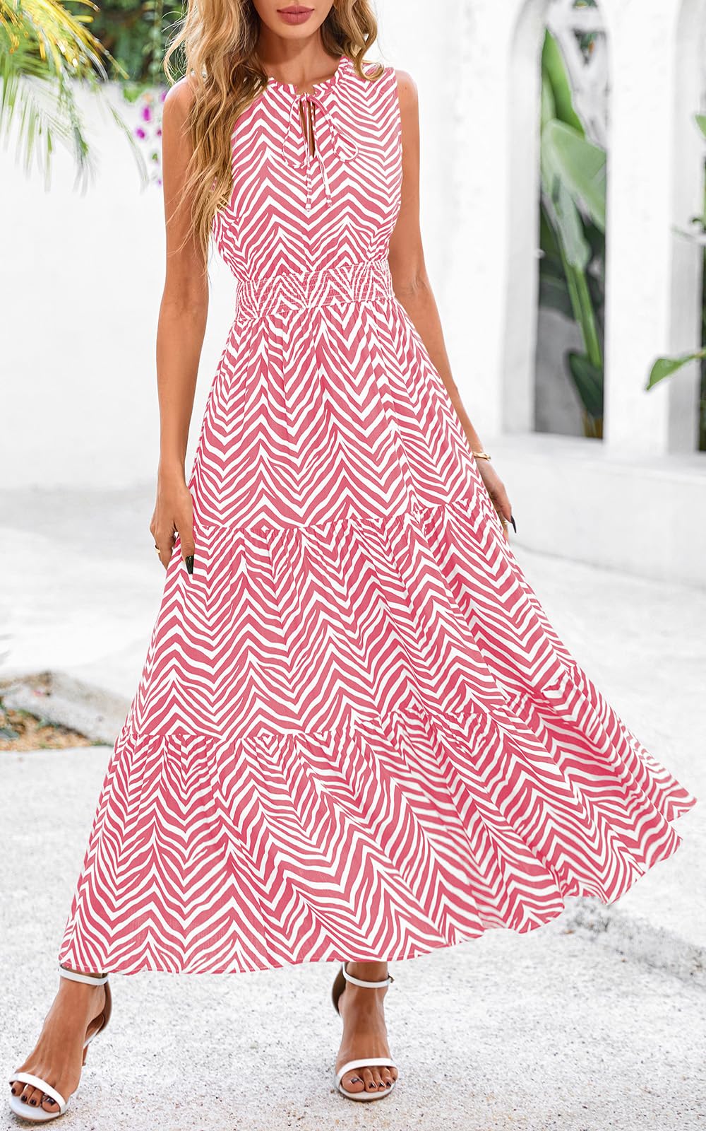 Foto 8 pulgar | Vestido Prettygarden Para Mujer Con Cordón Y Cuello En V Maxi Rosa Xxl - Venta Internacional.