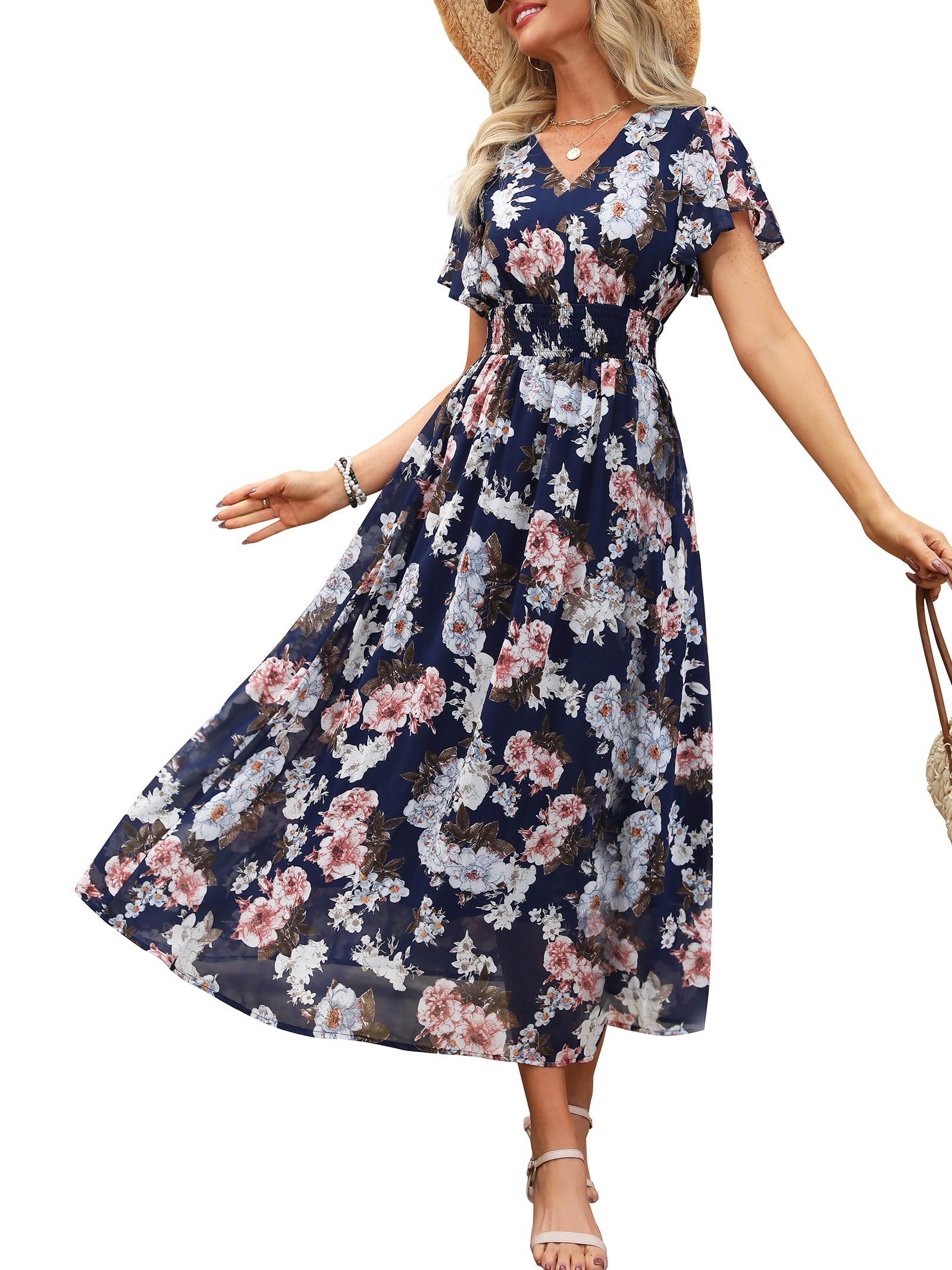 Foto 2 pulgar | Vestido Largo Anrabess De Verano Con Cuello En V Y Estampado Floral De Chifón Para Mujer - Venta Internacional.