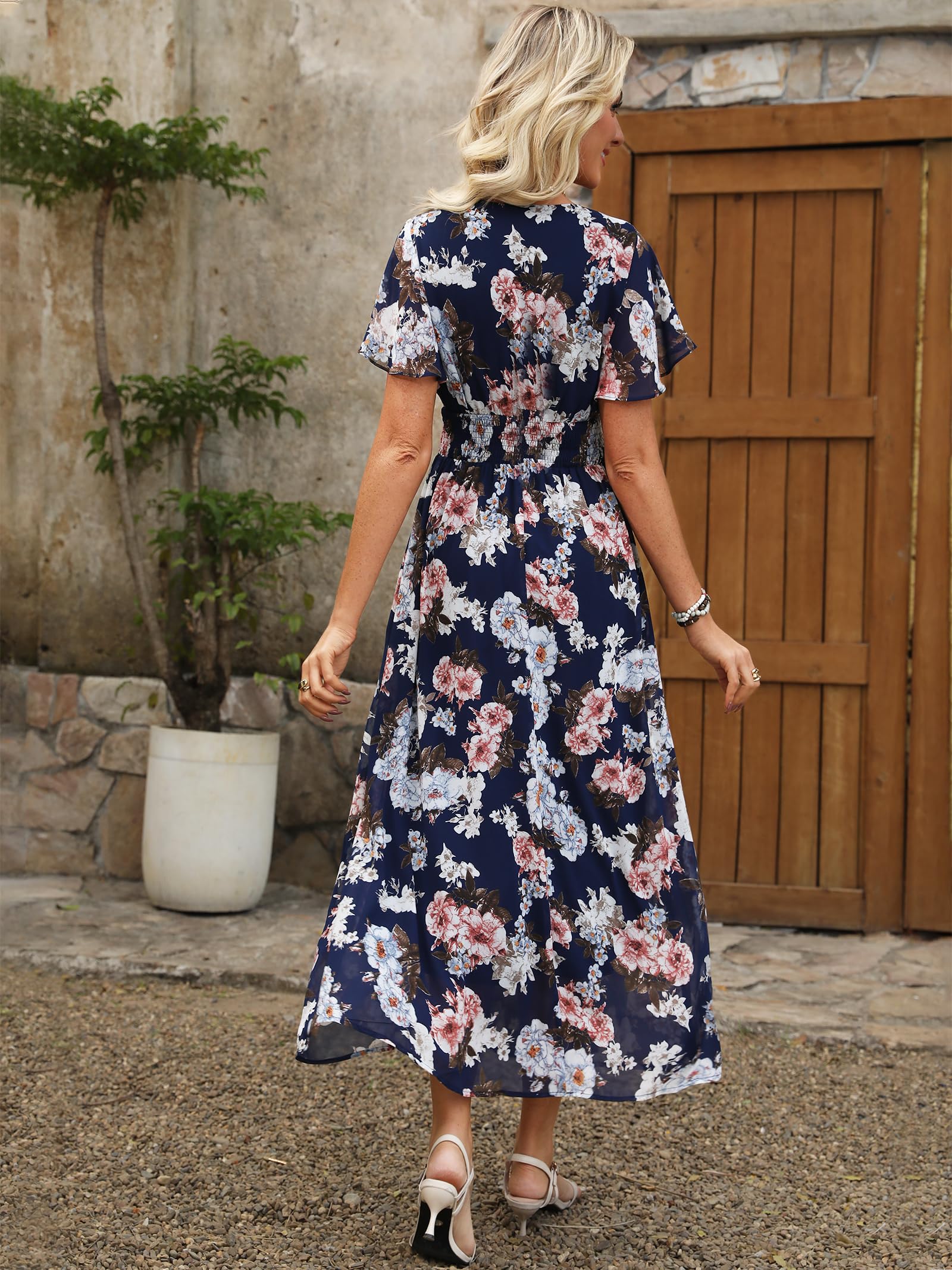 Foto 2 | Vestido Largo Anrabess De Verano Con Cuello En V Y Estampado Floral De Chifón Para Mujer - Venta Internacional.