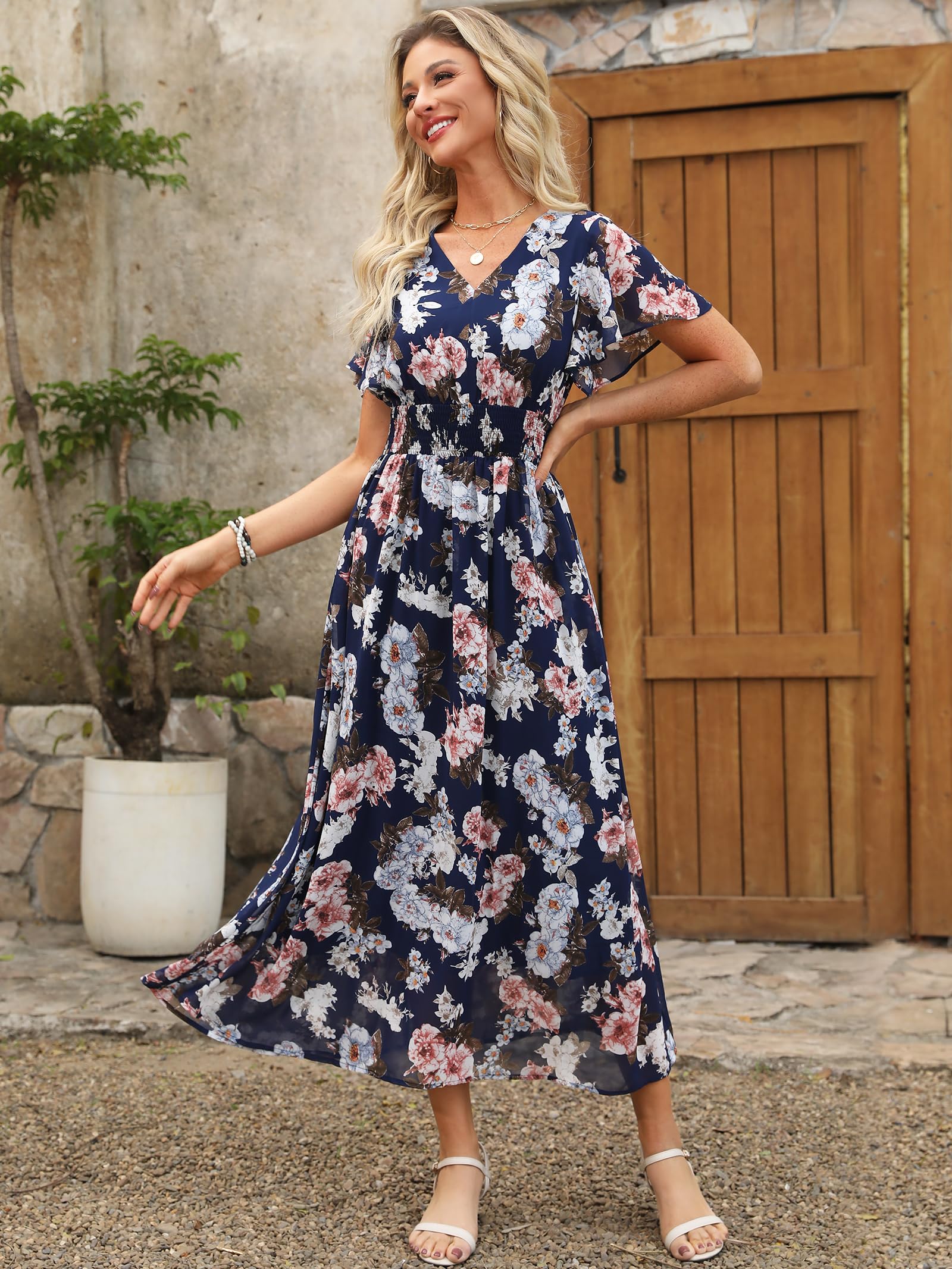 Foto 4 pulgar | Vestido Largo Anrabess De Verano Con Cuello En V Y Estampado Floral De Chifón Para Mujer - Venta Internacional.