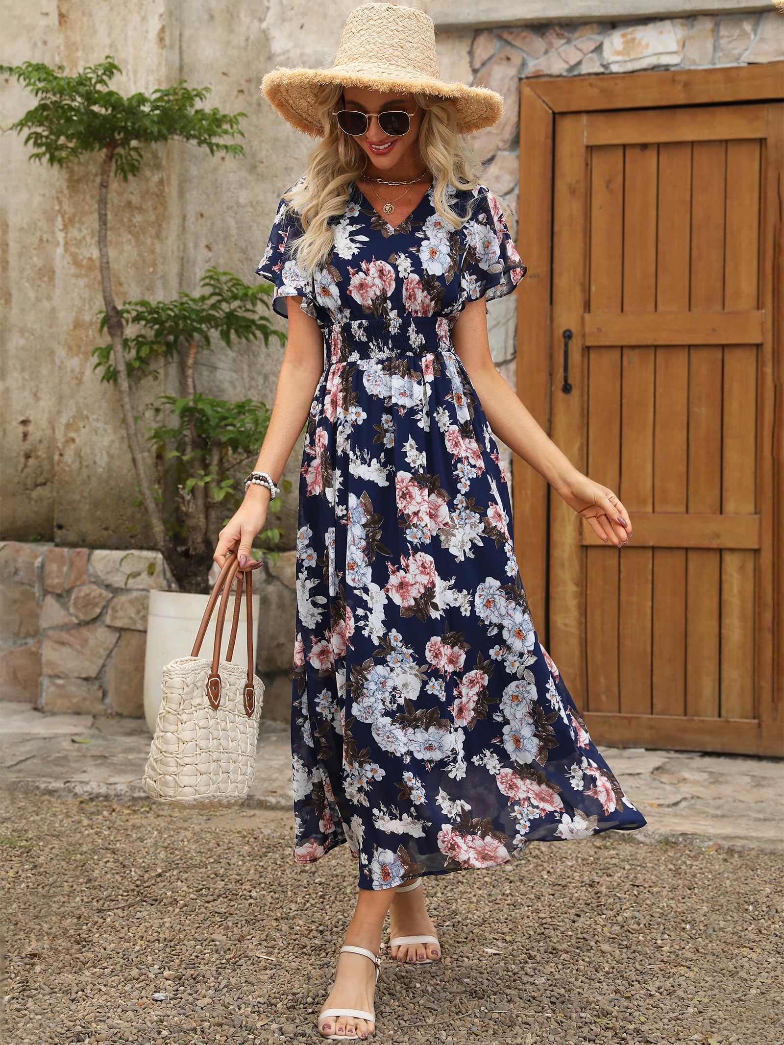 Foto 5 pulgar | Vestido Largo Anrabess De Verano Con Cuello En V Y Estampado Floral De Chifón Para Mujer - Venta Internacional.