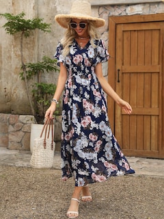 Foto 4 | Vestido Largo Anrabess De Verano Con Cuello En V Y Estampado Floral De Chifón Para Mujer - Venta Internacional.