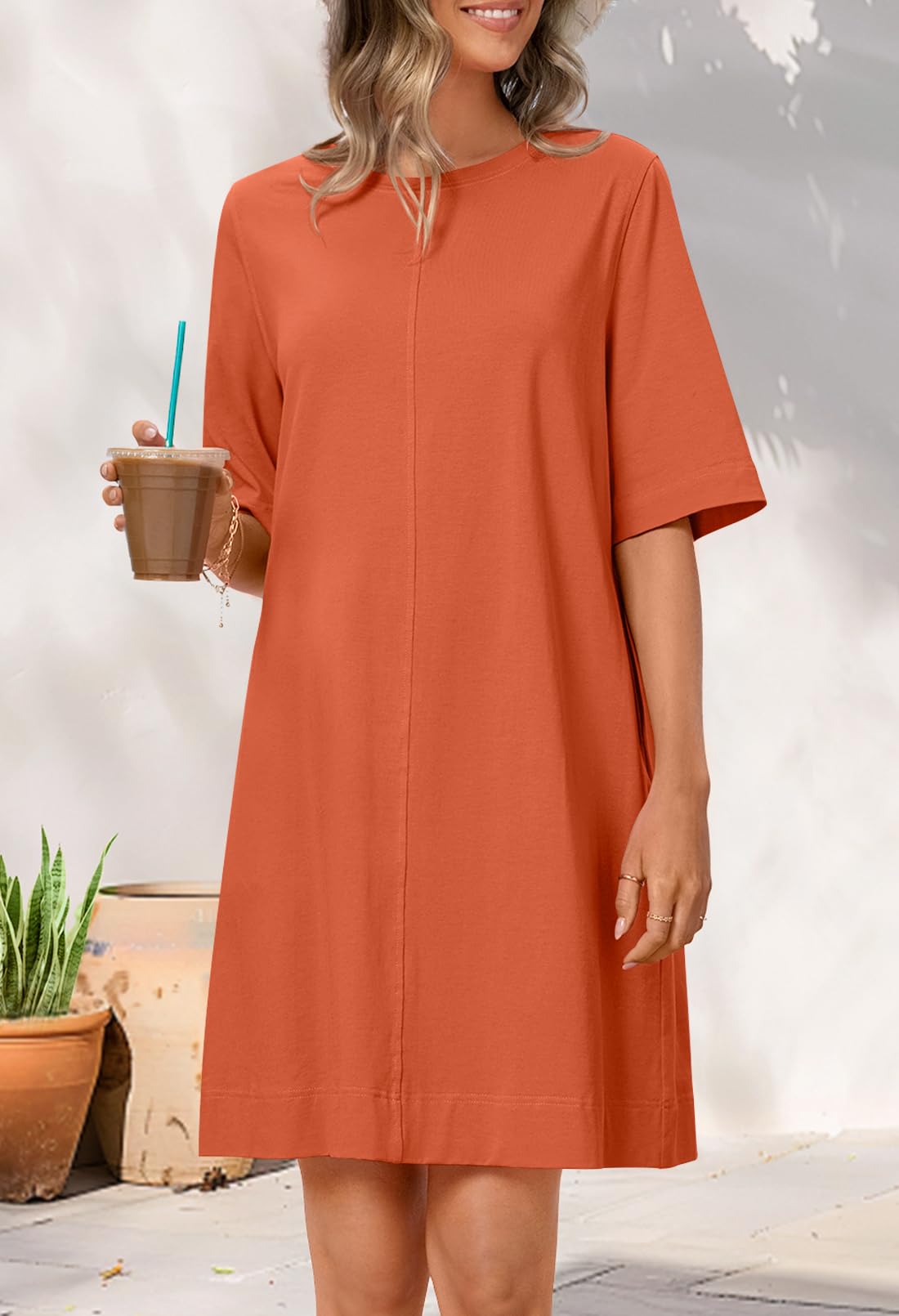 Foto 3 pulgar | Vestido Merokeety Camiseta De Verano De Manga Corta Con Bolsillos Para Mujer - Venta Internacional.