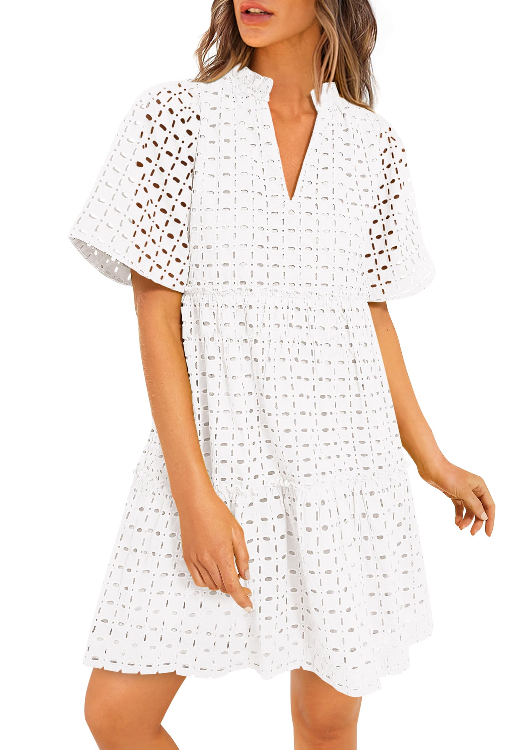 Vestido Prettygarden De Manga Corta Con Cuello En V Para Mujer, Blanco - Venta Internacional.