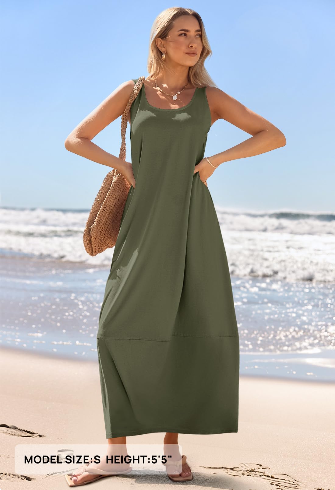 Foto 3 pulgar | Vestido Largo Casual Merokeety 2025 Summer Beach Army Green - Venta Internacional.