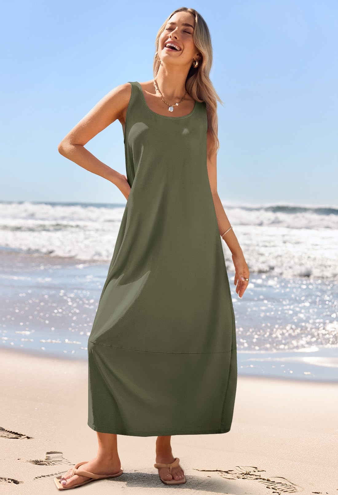 Foto 4 pulgar | Vestido Largo Casual Merokeety 2025 Summer Beach Army Green - Venta Internacional.