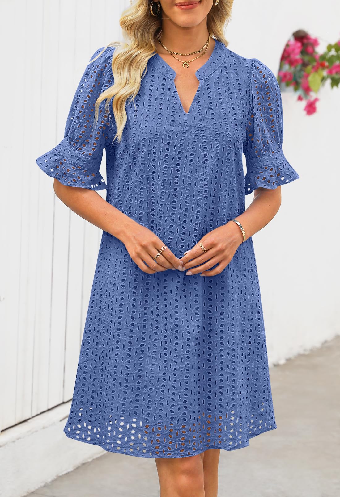 Foto 2 | Minivestido Merokeety 2025 De Verano De Manga Corta Con Cuello En V Para Mujer - Venta Internacional.