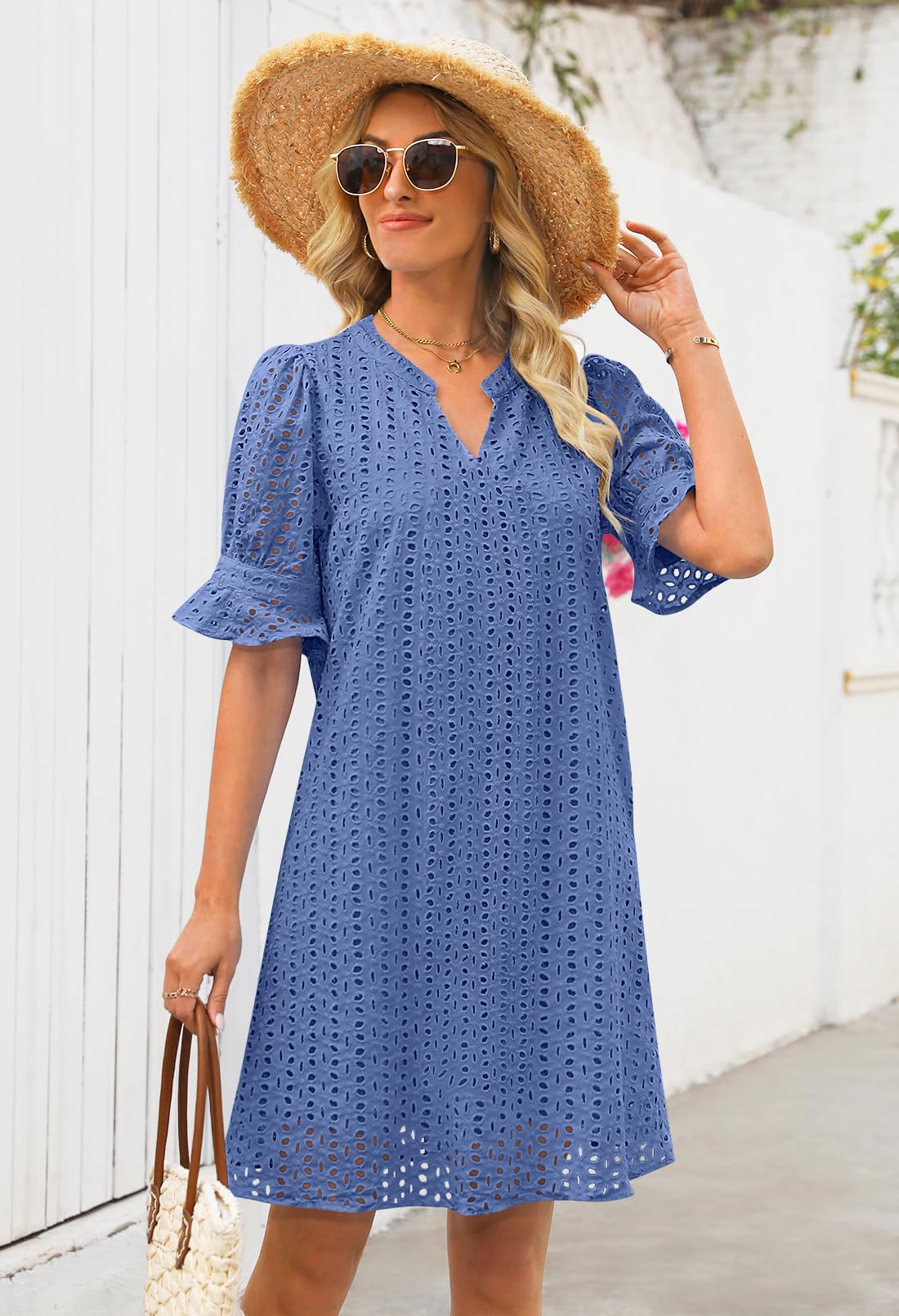Foto 5 | Minivestido Merokeety 2025 De Verano De Manga Corta Con Cuello En V Para Mujer - Venta Internacional.