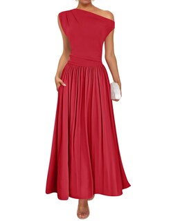 Foto 1 | Vestido Largo Zesica Summer 2025 Con Un Solo Hombro Rojo Para Mujer - Venta Internacional.
