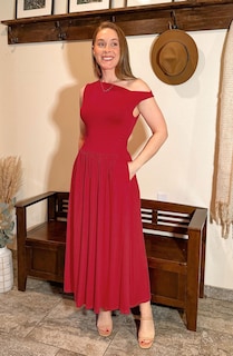 Foto 2 | Vestido Largo Zesica Summer 2025 Con Un Solo Hombro Rojo Para Mujer - Venta Internacional.