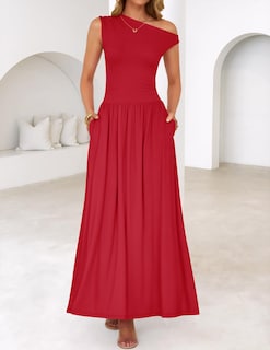 Foto 3 | Vestido Largo Zesica Summer 2025 Con Un Solo Hombro Rojo Para Mujer - Venta Internacional.