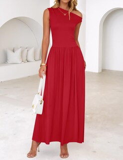 Foto 4 | Vestido Largo Zesica Summer 2025 Con Un Solo Hombro Rojo Para Mujer - Venta Internacional.