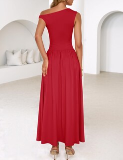 Foto 5 | Vestido Largo Zesica Summer 2025 Con Un Solo Hombro Rojo Para Mujer - Venta Internacional.