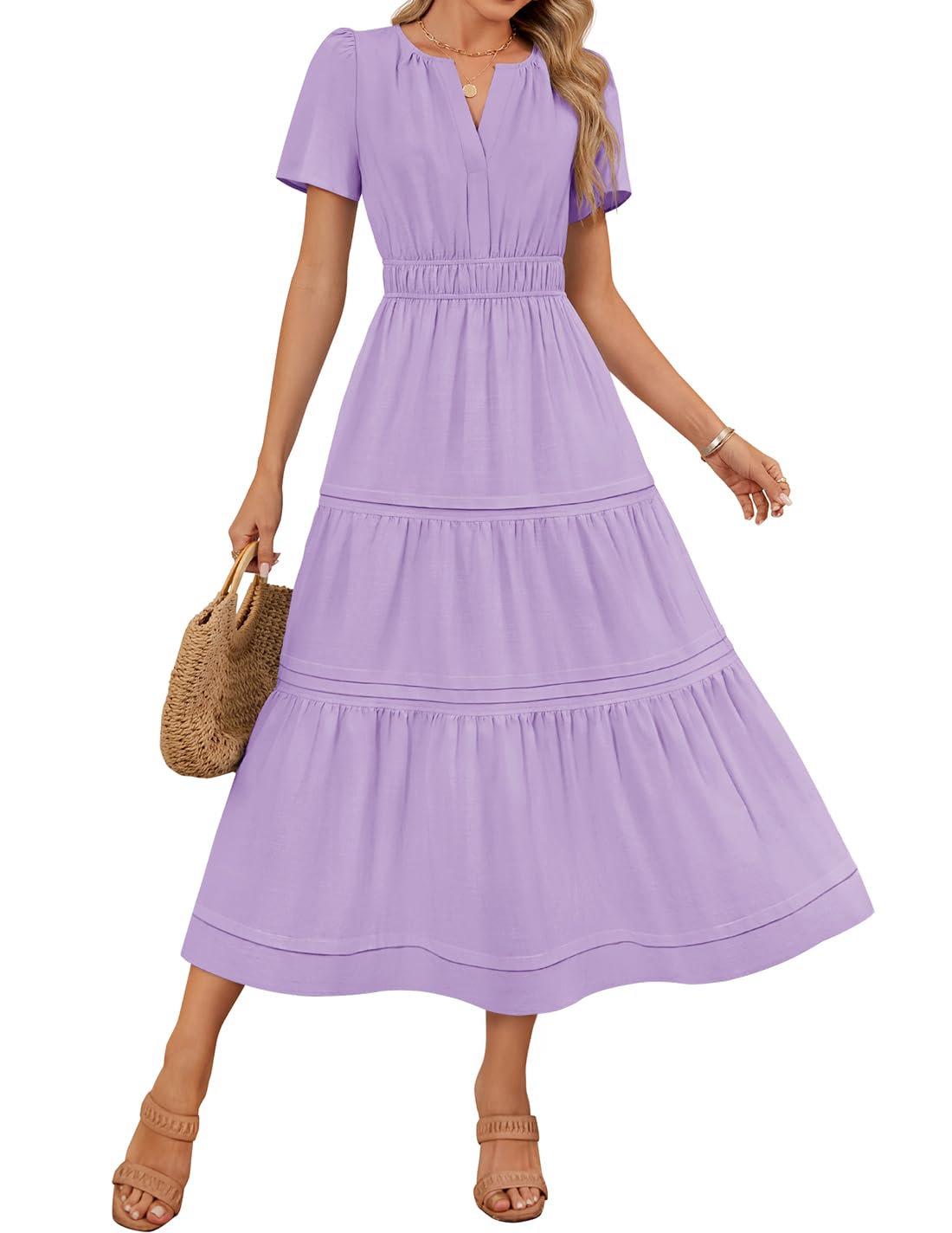 Foto 2 pulgar | Vestido Zesica Casual De Verano A Media Pierna Para Mujer, Color Morado, Talla M - Venta Internacional.