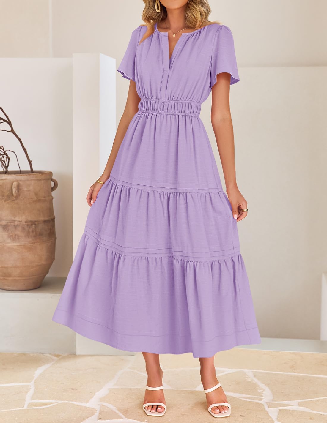 Foto 3 pulgar | Vestido Zesica Casual De Verano A Media Pierna Para Mujer, Color Morado, Talla M - Venta Internacional.
