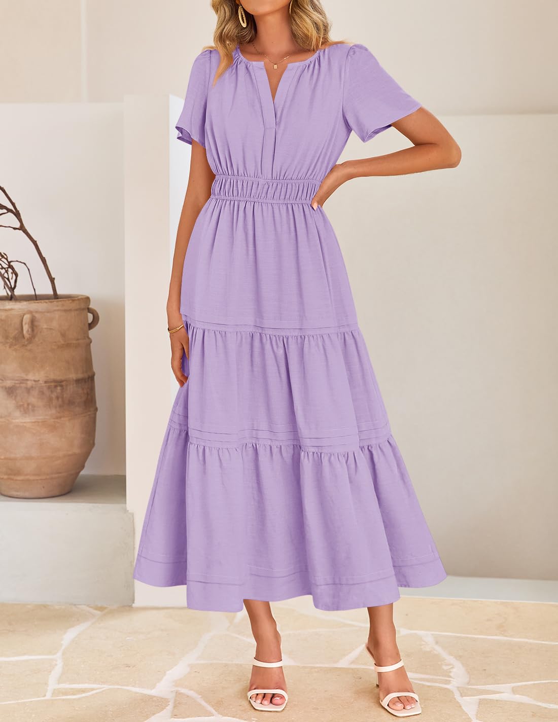 Foto 4 pulgar | Vestido Zesica Casual De Verano A Media Pierna Para Mujer, Color Morado, Talla M - Venta Internacional.