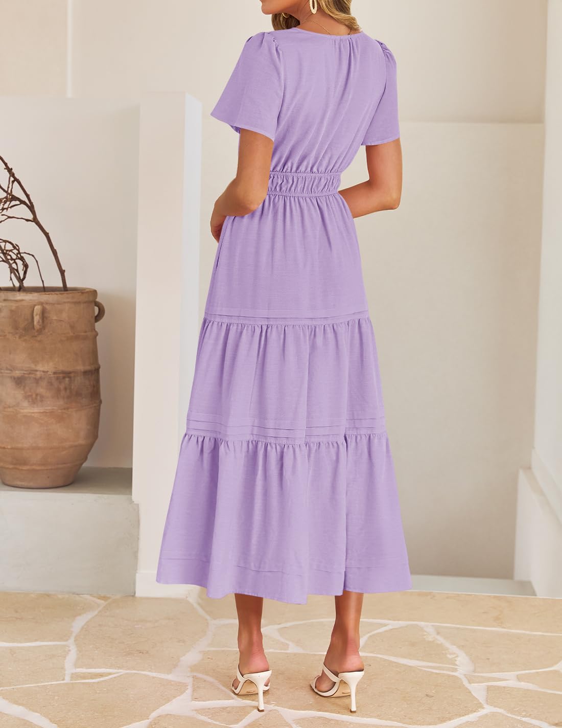 Foto 5 pulgar | Vestido Zesica Casual De Verano A Media Pierna Para Mujer, Color Morado, Talla M - Venta Internacional.