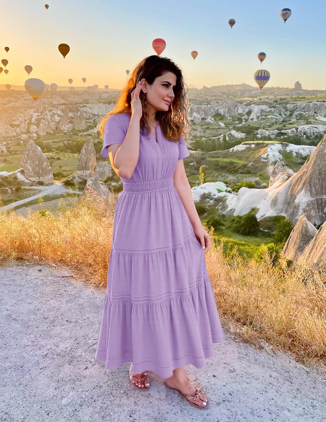 Foto 6 pulgar | Vestido Zesica Casual De Verano A Media Pierna Para Mujer, Color Morado, Talla M - Venta Internacional.