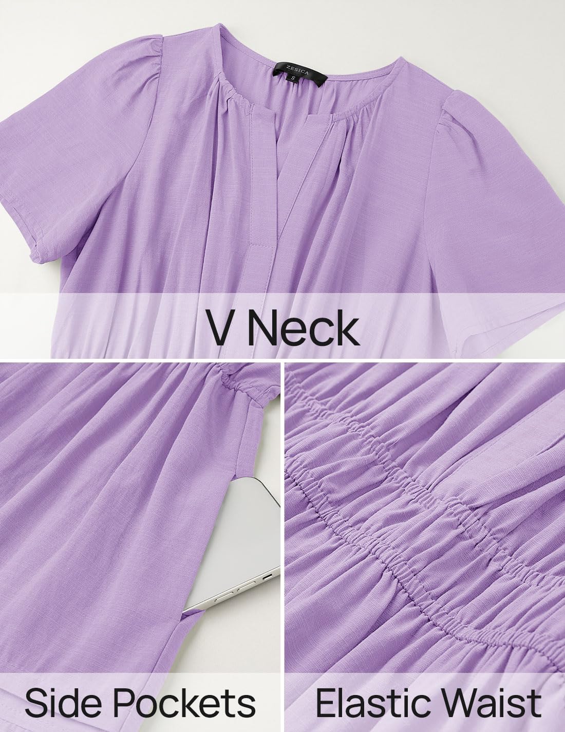 Foto 7 pulgar | Vestido Zesica Casual De Verano A Media Pierna Para Mujer, Color Morado, Talla M - Venta Internacional.