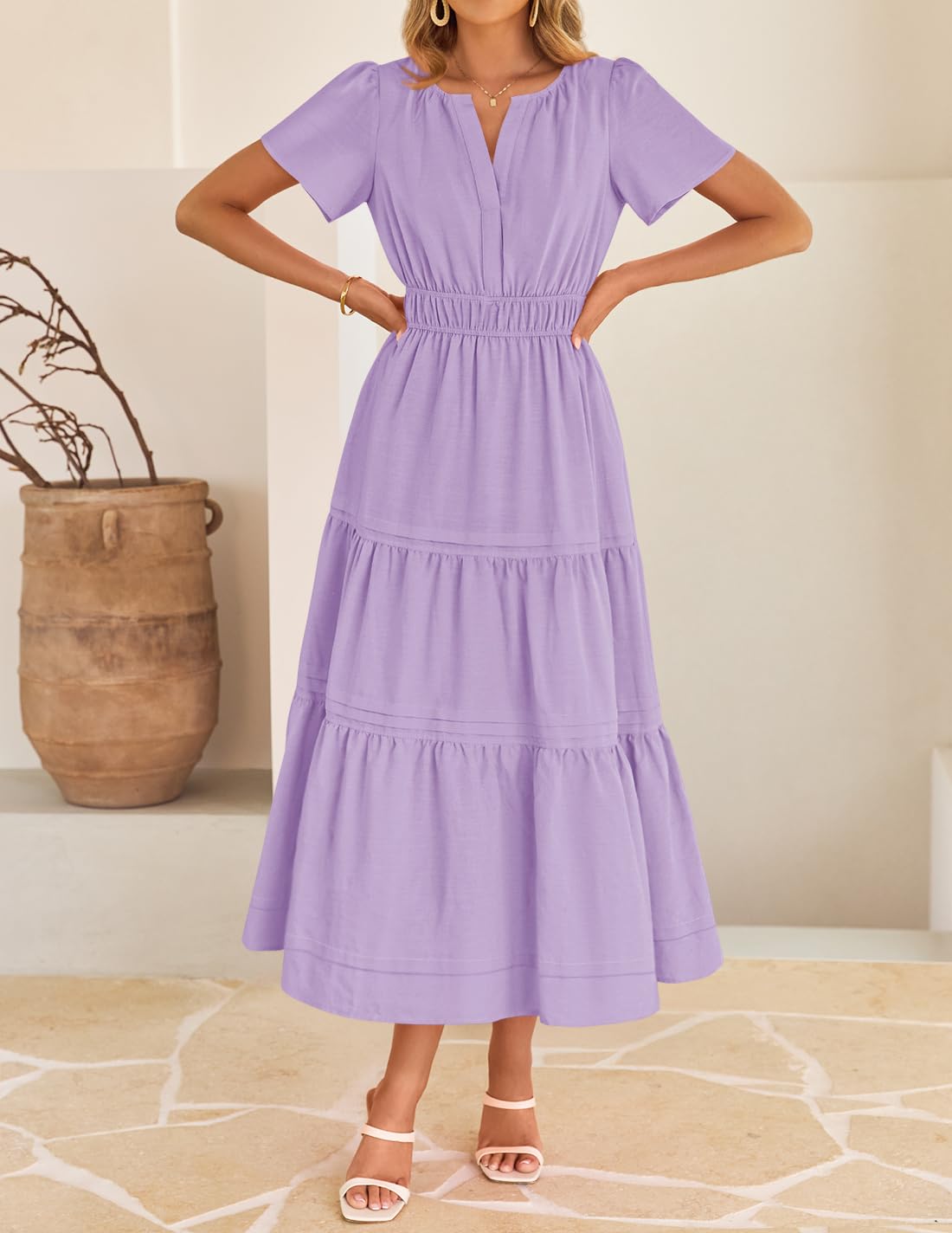 Foto 8 pulgar | Vestido Zesica Casual De Verano A Media Pierna Para Mujer, Color Morado, Talla M - Venta Internacional.